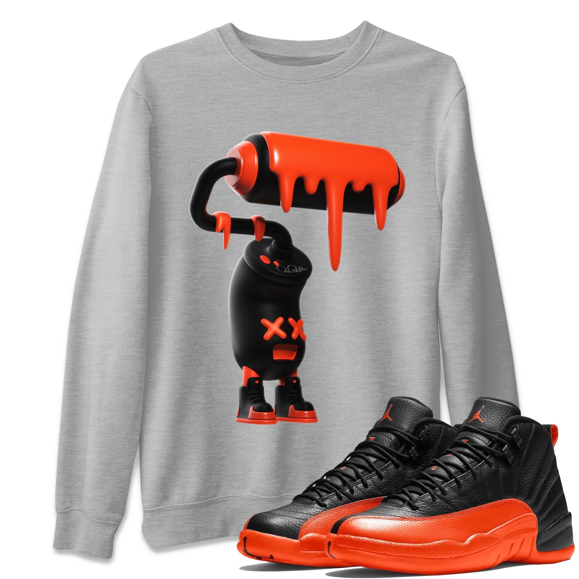 Air Jordan 12 Brilliant Orange Sneaker Match Tees 3D Paint Roller Streetwear Sneaker Shirt AJ12 Brilliant Orange Sneaker Release Tees Unisex Shirts Heather Grey 1