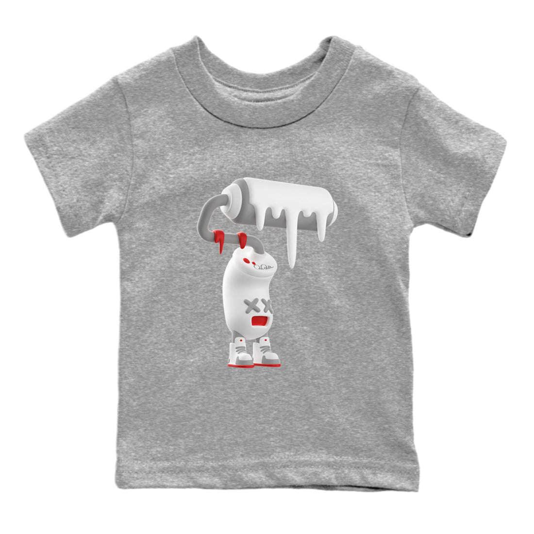 Air Jordan 13 Wolf Grey Sneaker Match Tees 3D Paint Roller Streetwear Sneaker Shirt AJ13 Wolf Grey Sneaker Release Tees Kids Shirts Heather Grey 2