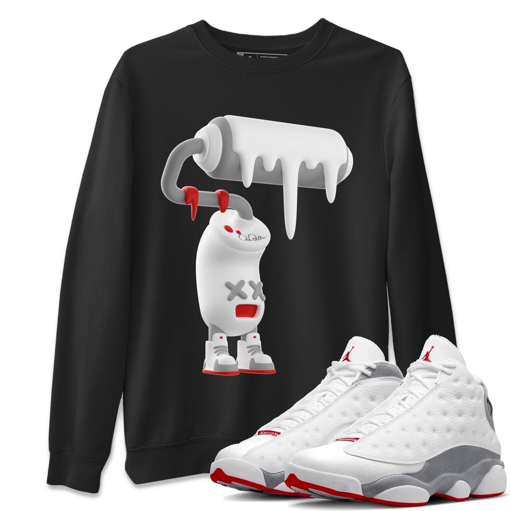 Air Jordan 13 Wolf Grey Sneaker Match Tees 3D Paint Roller Streetwear Sneaker Shirt AJ13 Wolf Grey Sneaker Release Tees Unisex Shirts Black 1