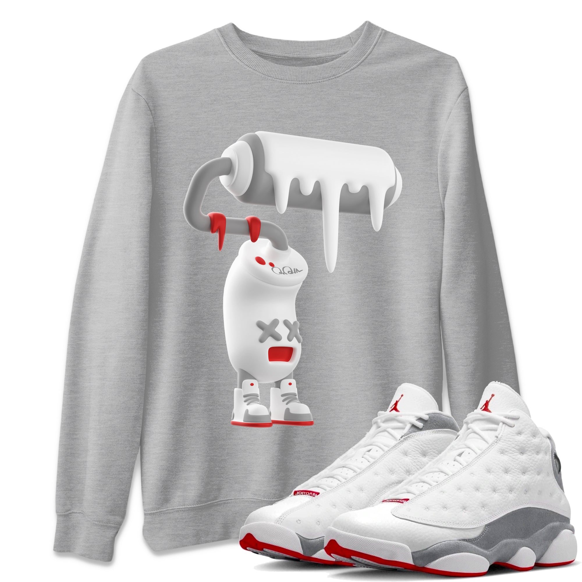 Air Jordan 13 Wolf Grey Sneaker Match Tees 3D Paint Roller Streetwear Sneaker Shirt AJ13 Wolf Grey Sneaker Release Tees Unisex Shirts Heather Grey 1