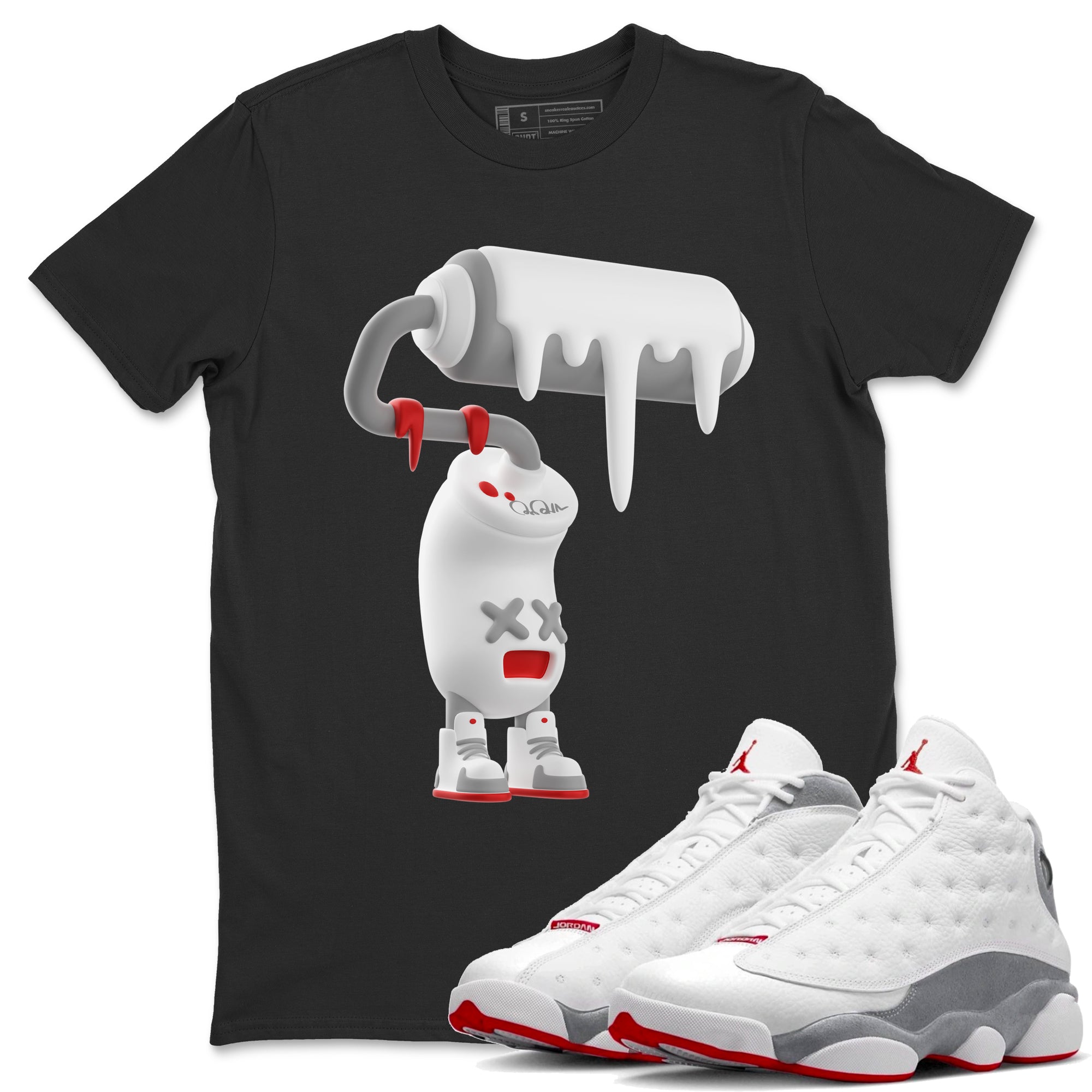 Air Jordan 13 Wolf Grey Sneaker Match Tees 3D Paint Roller Streetwear Sneaker Shirt AJ13 Wolf Grey Sneaker Release Tees Unisex Shirts Black 1
