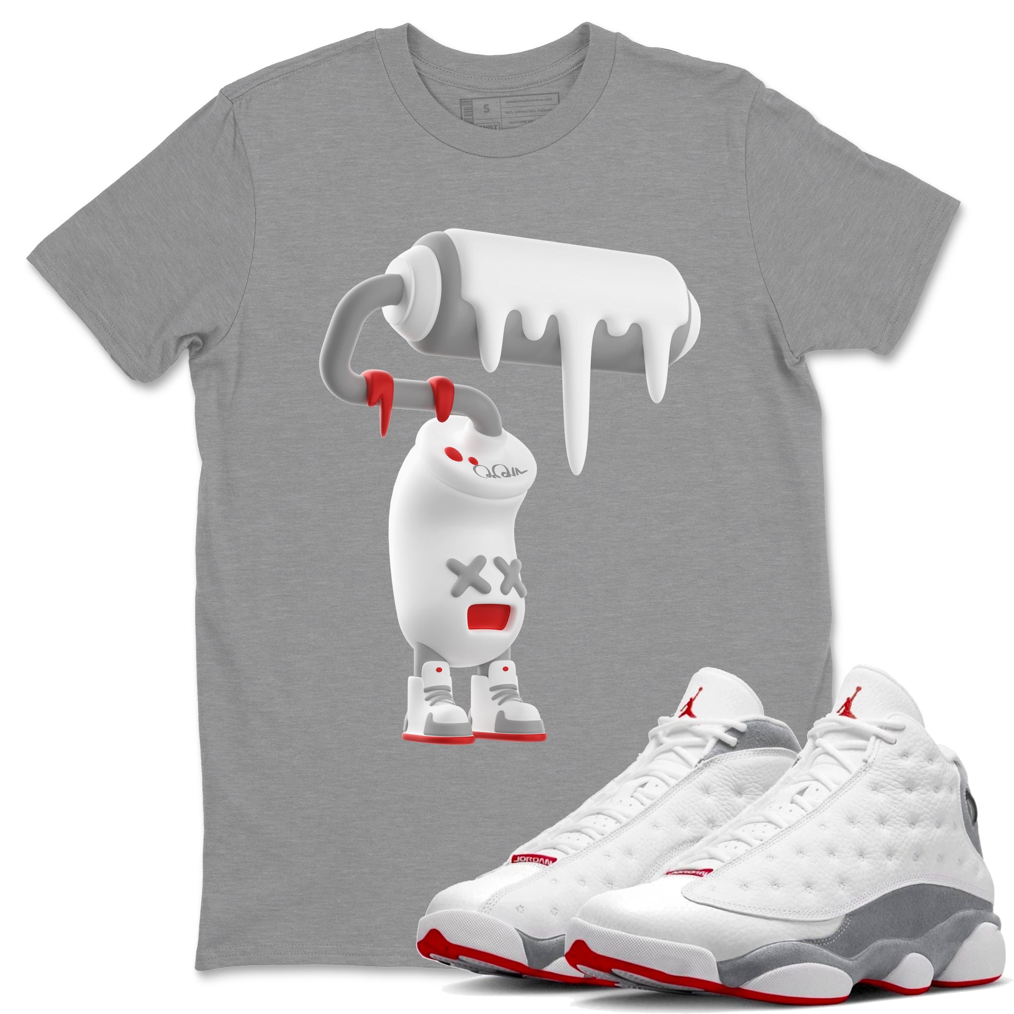 Air Jordan 13 Wolf Grey Sneaker Match Tees 3D Paint Roller Streetwear Sneaker Shirt AJ13 Wolf Grey Sneaker Release Tees Unisex Shirts Heather Grey 1