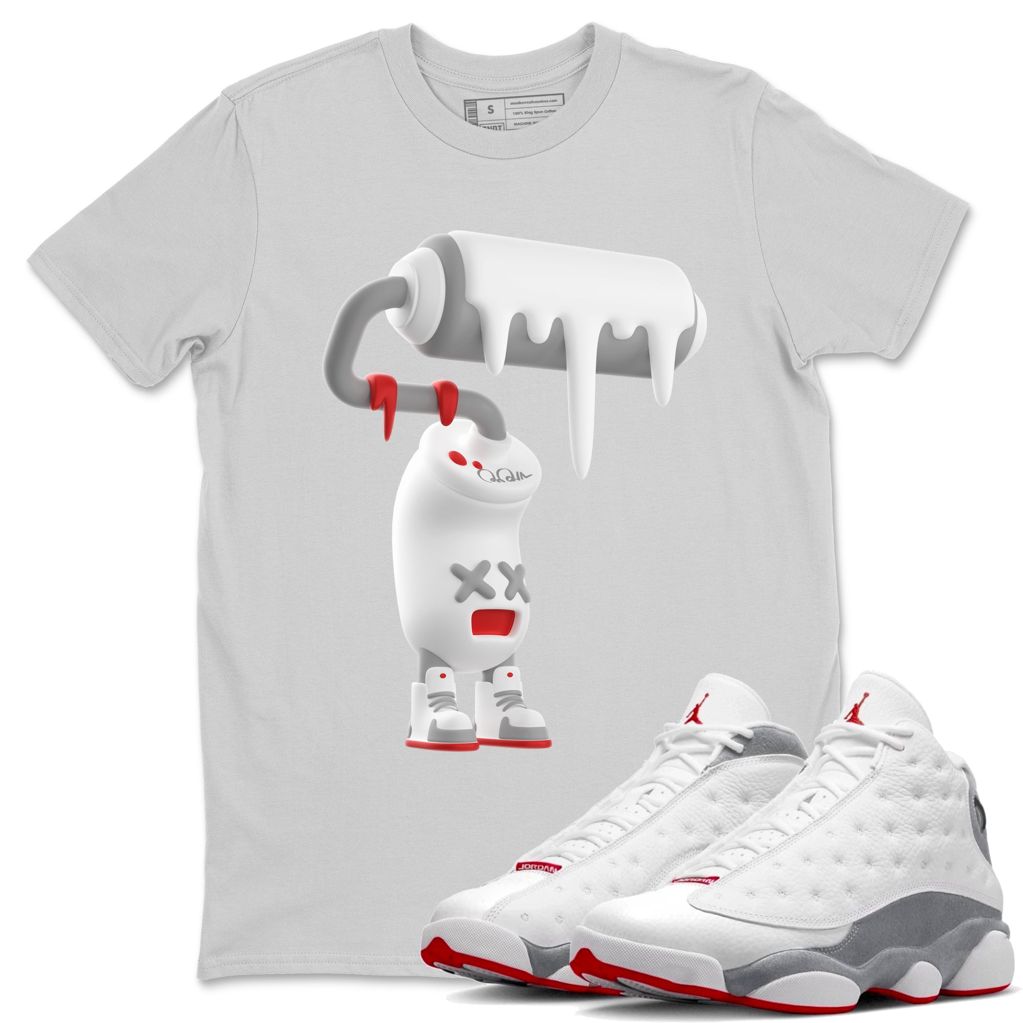 Air Jordan 13 Wolf Grey Sneaker Match Tees 3D Paint Roller Streetwear Sneaker Shirt AJ13 Wolf Grey Sneaker Release Tees Unisex Shirts Silver 1