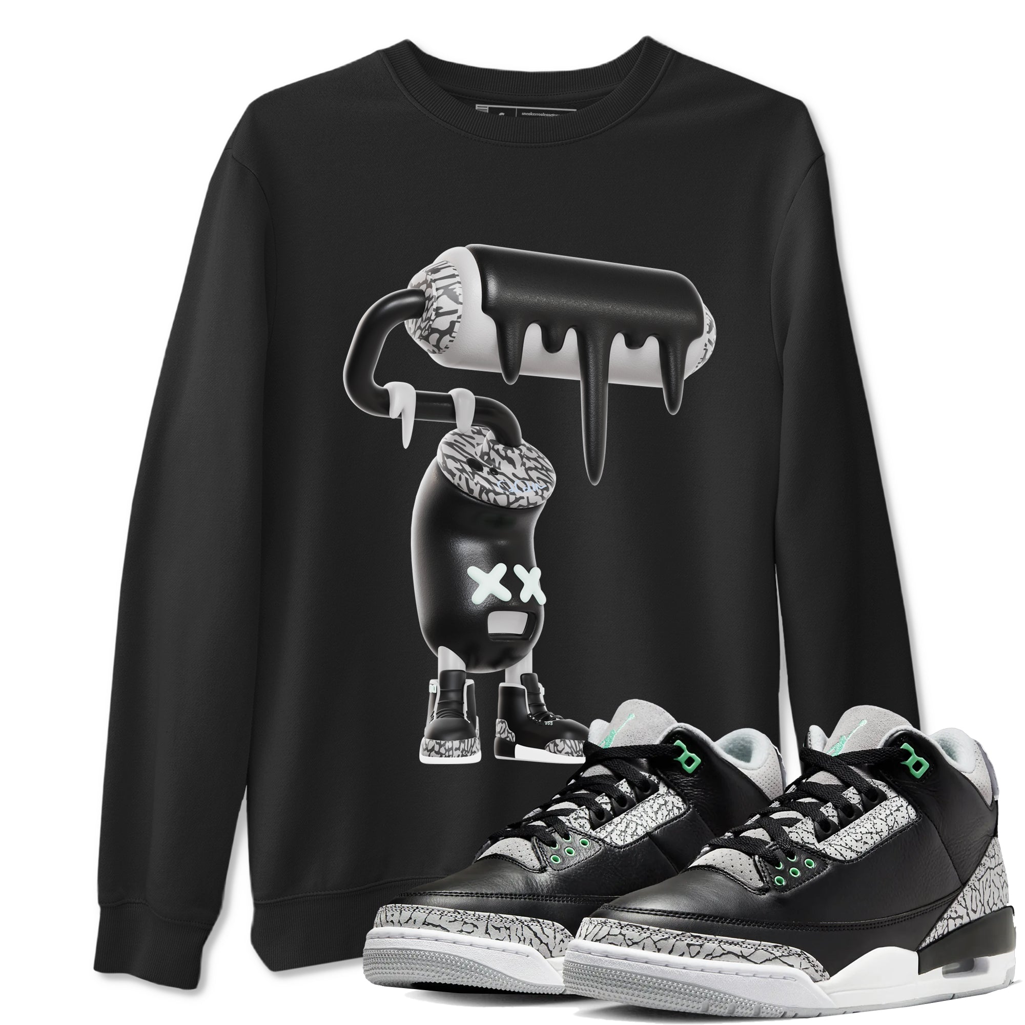 3s Green Glow shirt to match jordans 3D Paint Roller sneaker tees Air Jordan 3 Green Glow Drip Gear Zone unisex cotton Black 1 crew neck shirt
