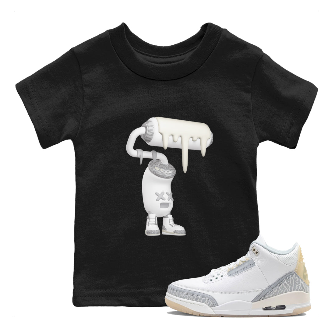 3s Ivory shirt to match jordans 3D Paint Roller sneaker tees Air Jordan 3 Ivory Drip Gear Zone baby toddler Black 1 cotton Shirt