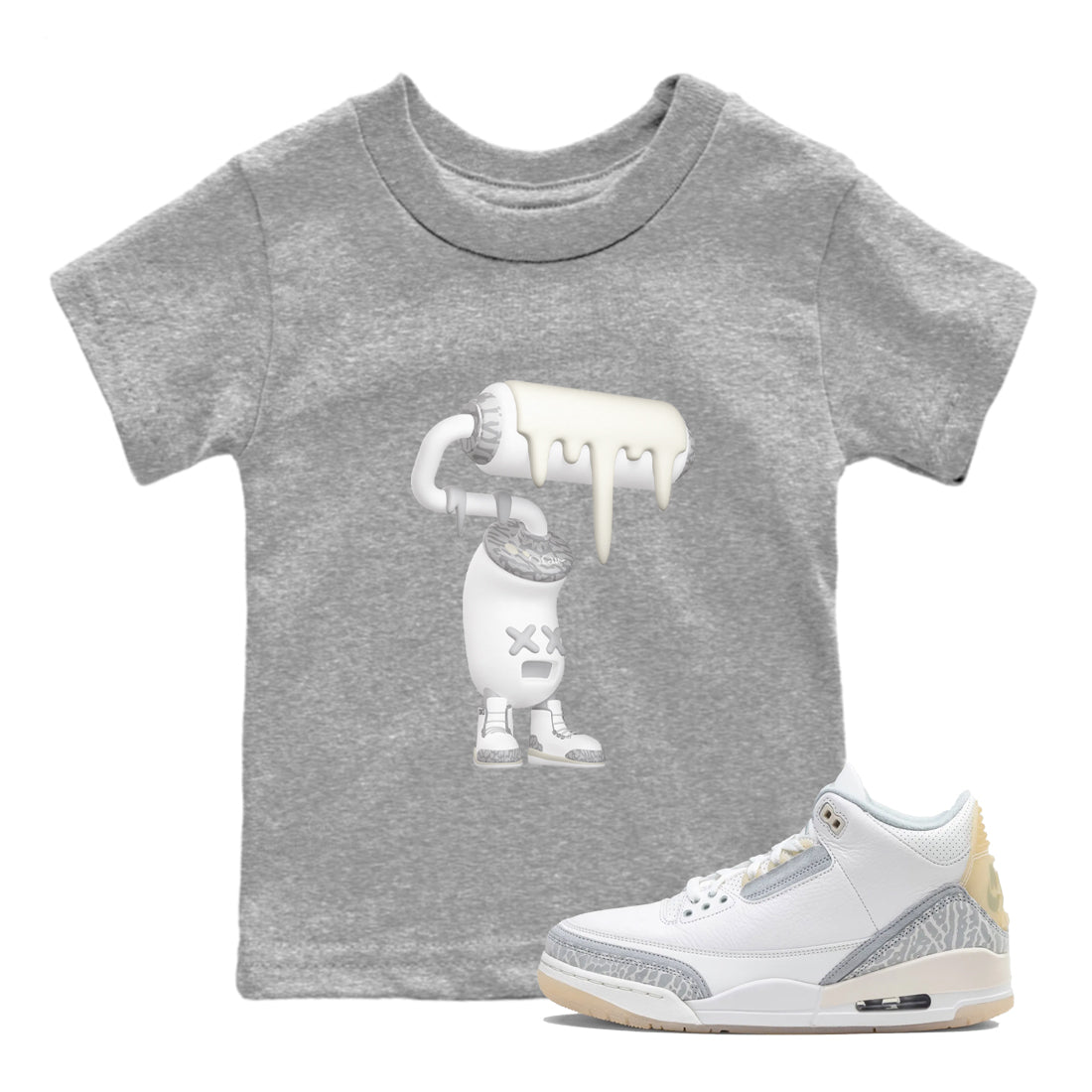 3s Ivory shirt to match jordans 3D Paint Roller sneaker tees Air Jordan 3 Ivory Drip Gear Zone baby toddler Heather Grey 1 cotton Shirt