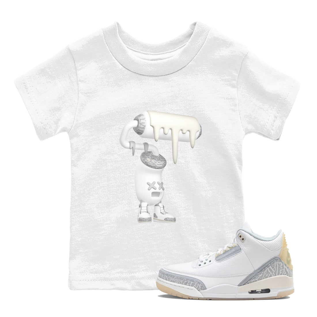 3s Ivory shirt to match jordans 3D Paint Roller sneaker tees Air Jordan 3 Ivory Drip Gear Zone baby toddler White 1 cotton Shirt
