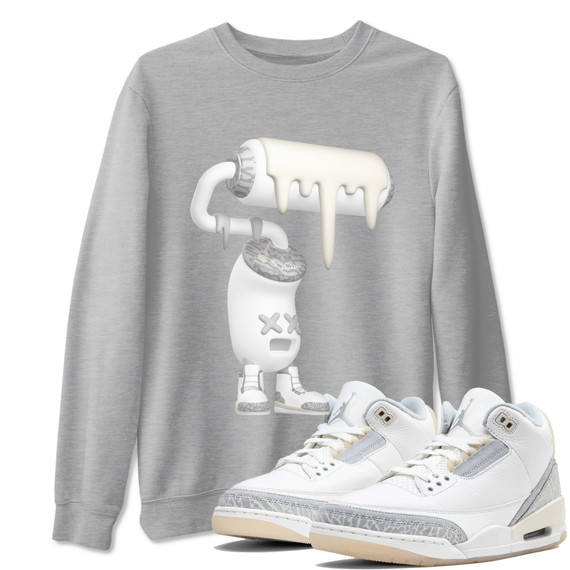 3s Ivory shirt to match jordans 3D Paint Roller sneaker tees Air Jordan 3 Ivory Drip Gear Zone unisex cotton Heather Grey 1 crew neck shirt