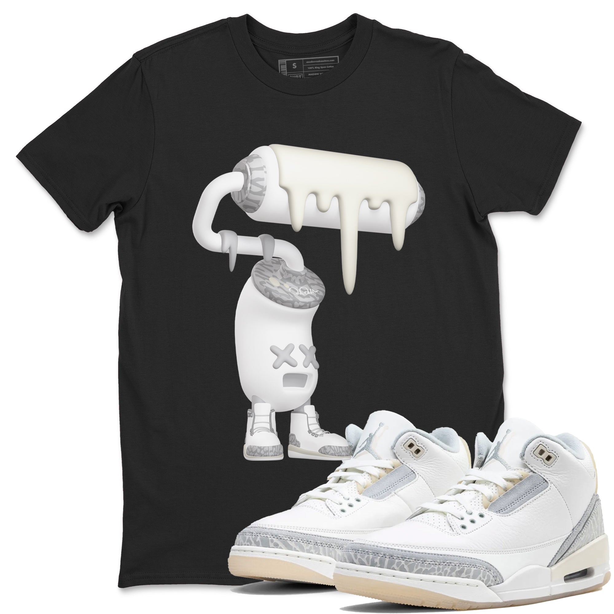 3s Ivory shirt to match jordans 3D Paint Roller sneaker tees Air Jordan 3 Ivory Drip Gear Zone unisex cotton Black 1 crew neck shirt