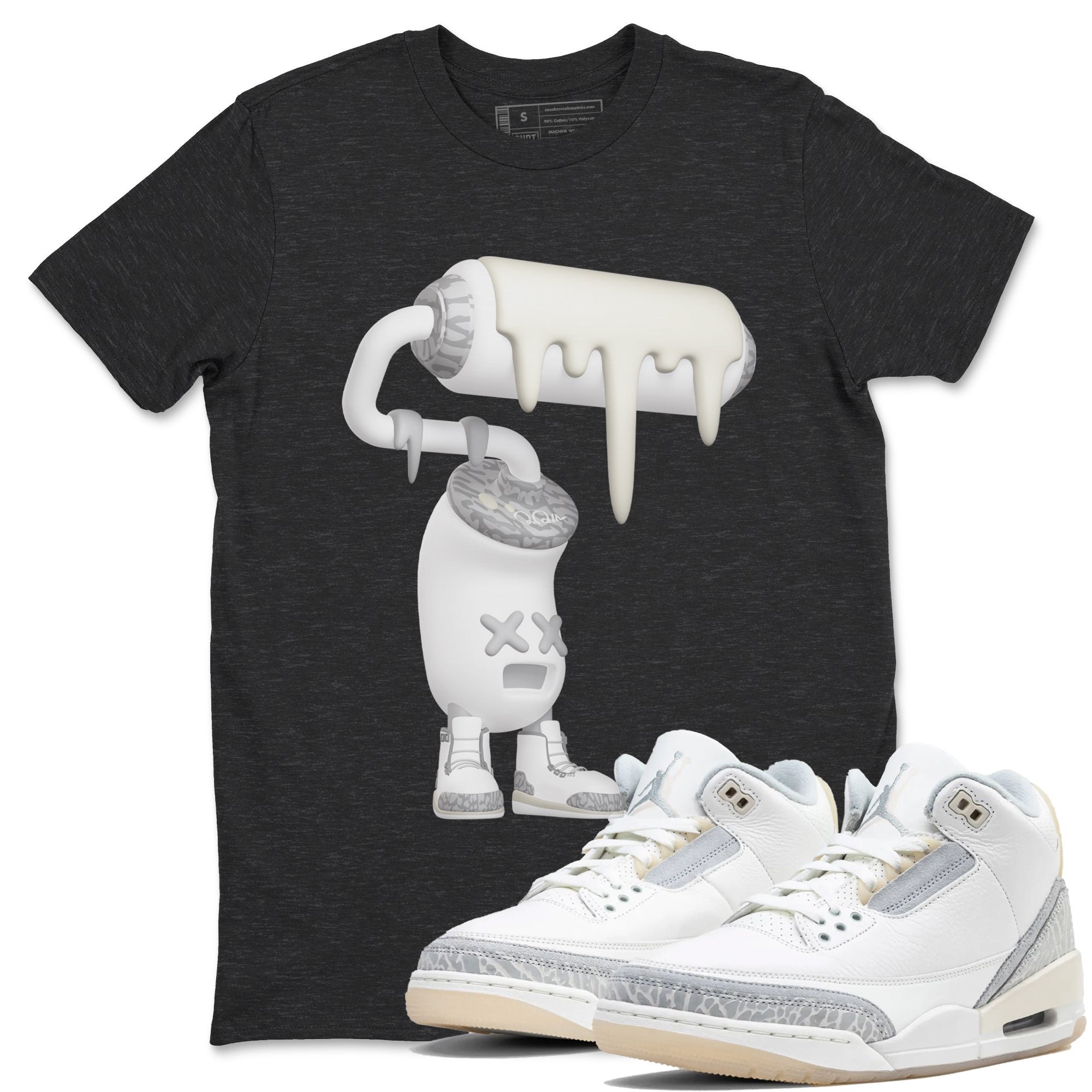 3s Ivory shirt to match jordans 3D Paint Roller sneaker tees Air Jordan 3 Ivory Drip Gear Zone unisex cotton Charcoal Heather 1 crew neck shirt