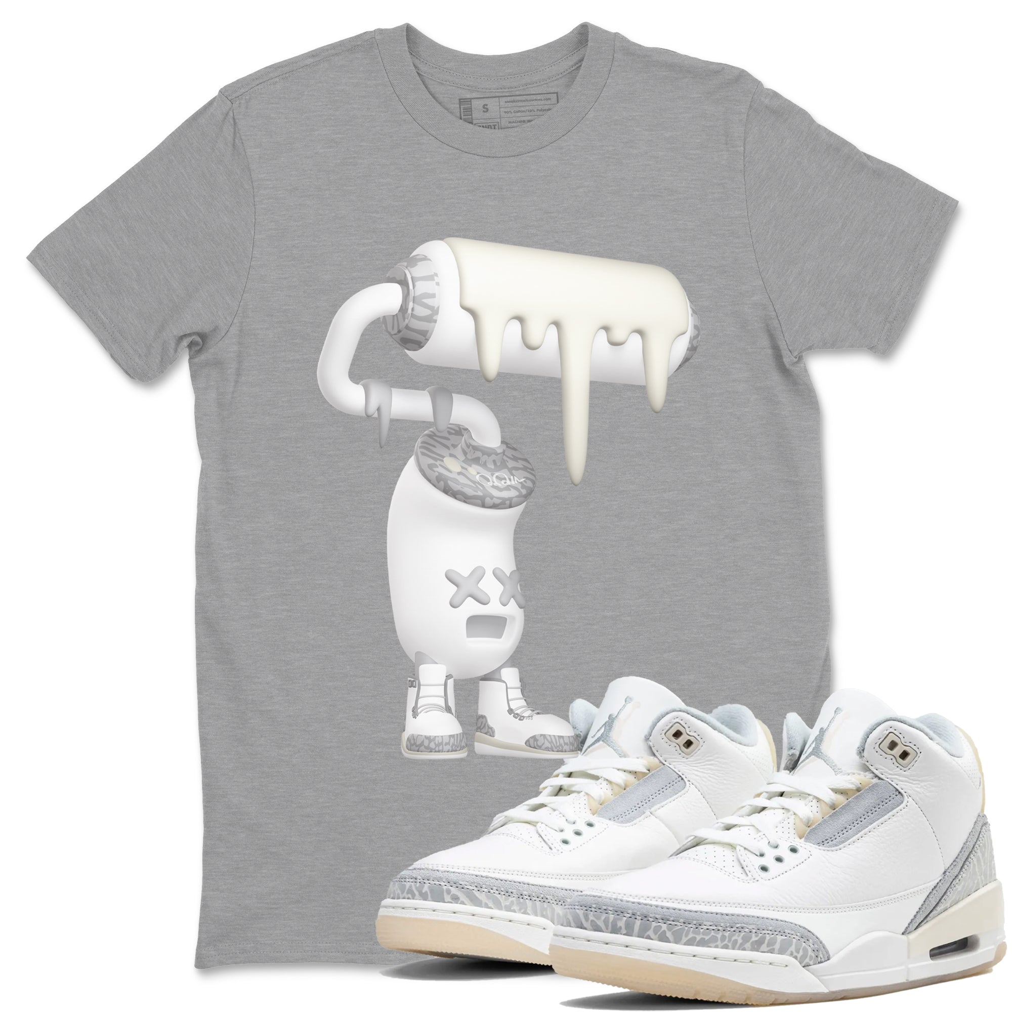 3s Ivory shirt to match jordans 3D Paint Roller sneaker tees Air Jordan 3 Ivory Drip Gear Zone unisex cotton Heather Grey 1 crew neck shirt