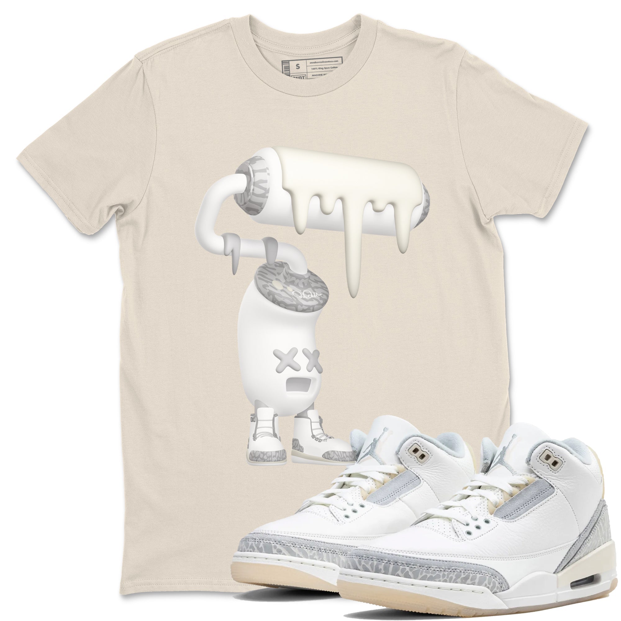 3s Ivory shirt to match jordans 3D Paint Roller sneaker tees Air Jordan 3 Ivory Drip Gear Zone unisex cotton Natural 1 crew neck shirt
