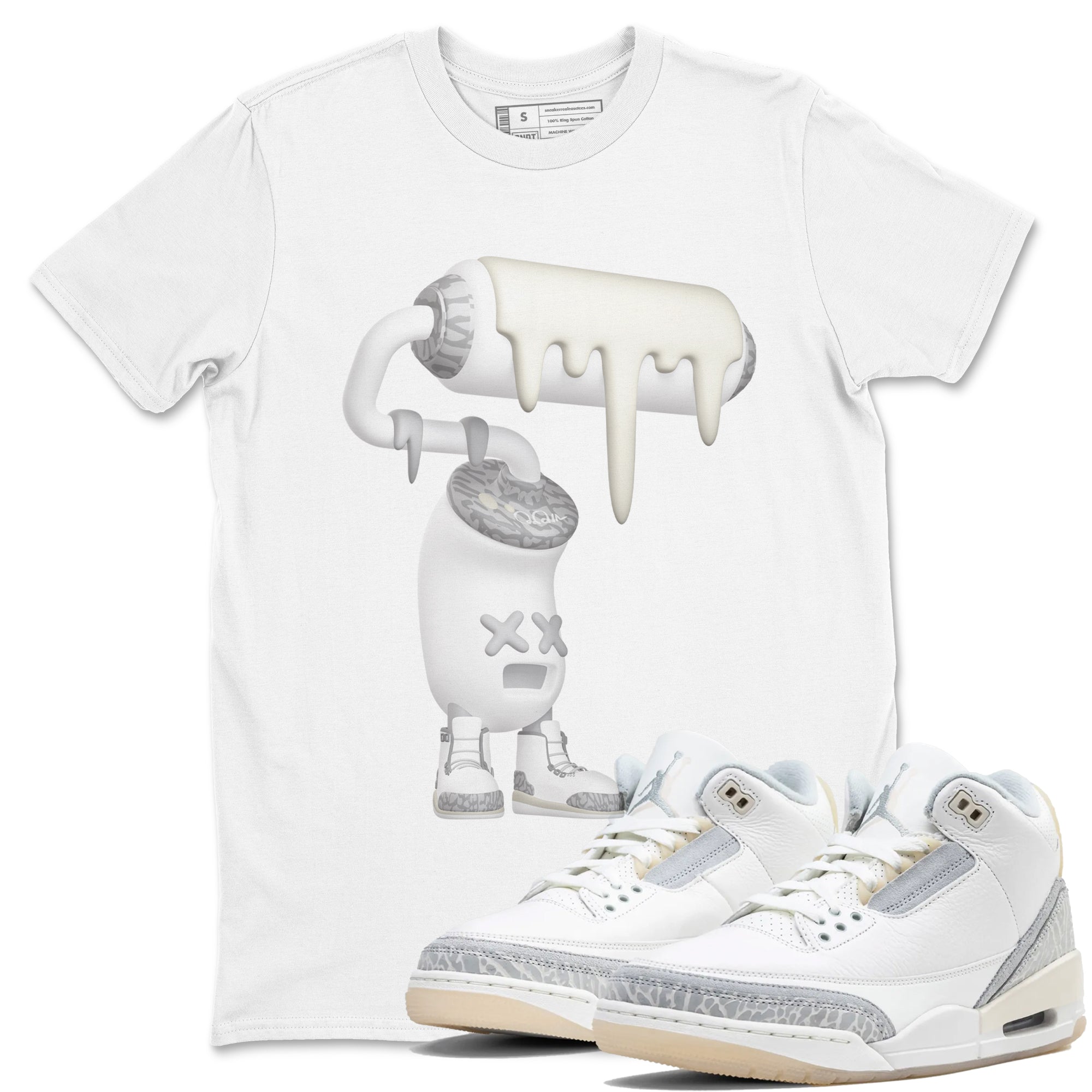 3s Ivory shirt to match jordans 3D Paint Roller sneaker tees Air Jordan 3 Ivory Drip Gear Zone unisex cotton White 1 crew neck shirt