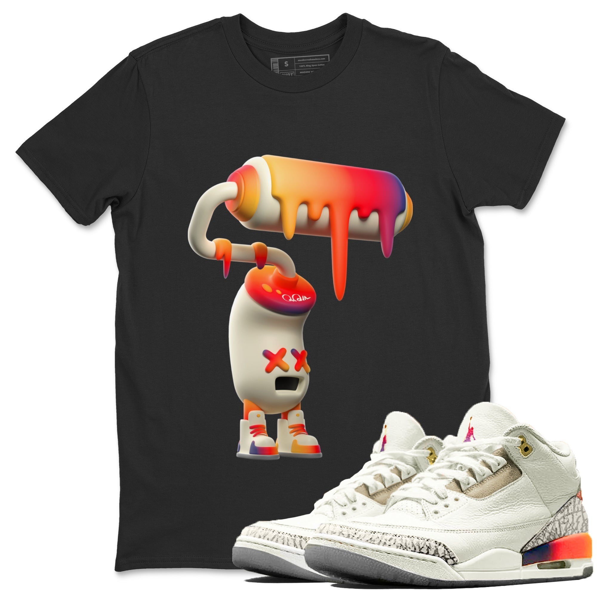 Air Jordan 3 J Balvin shirt to match jordans 3D Paint Roller Streetwear Sneaker Shirt AJ3 Balvin  Drip Gear Zone Sneaker Matching Clothing LGBTQ Gay Pride T-Shirt Unisex Black 1 T-Shirt