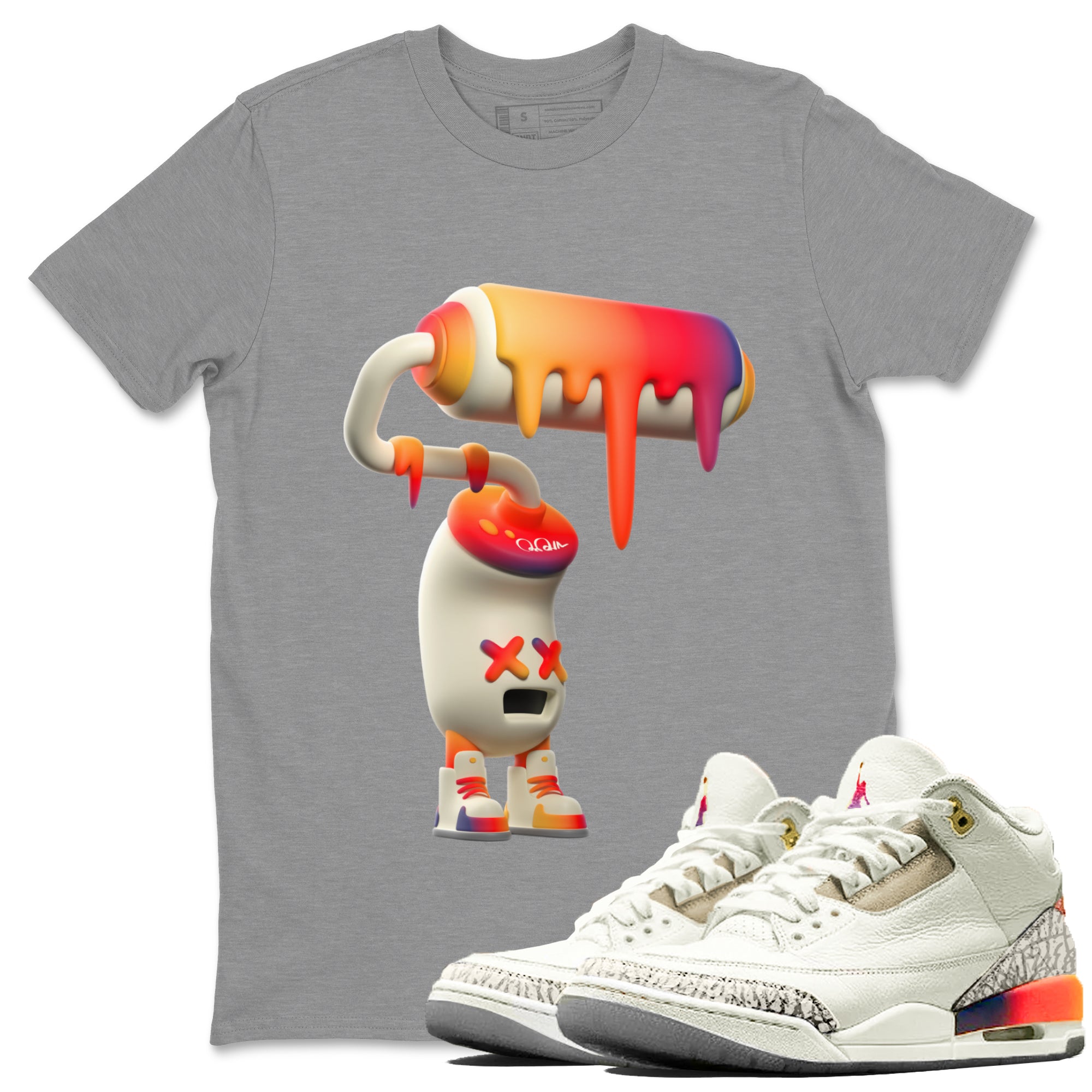 Air Jordan 3 J Balvin shirt to match jordans 3D Paint Roller Streetwear Sneaker Shirt AJ3 Balvin  Drip Gear Zone Sneaker Matching Clothing LGBTQ Gay Pride T-Shirt Unisex Heather Grey 1 T-Shirt