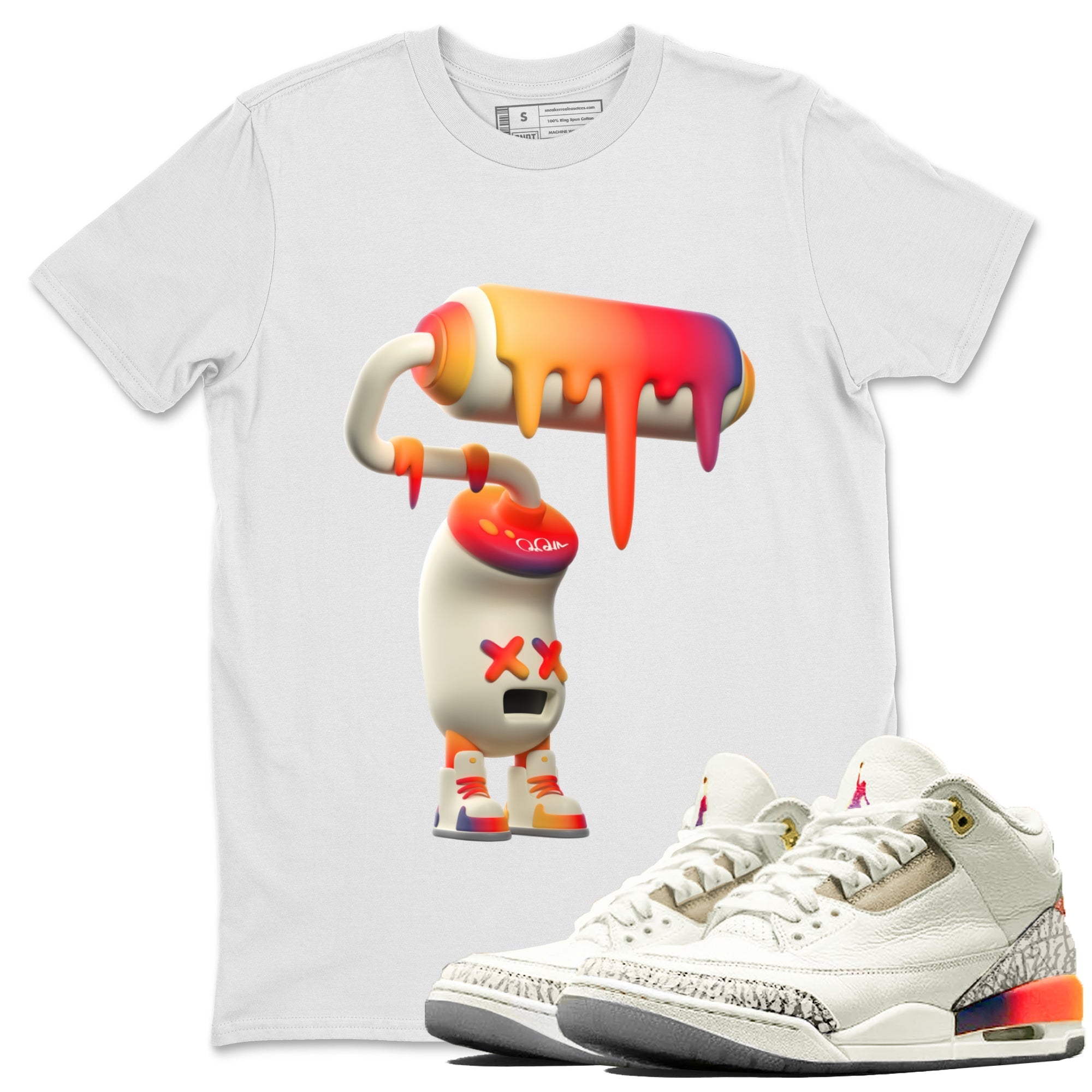 Air Jordan 3 J Balvin shirt to match jordans 3D Paint Roller Streetwear Sneaker Shirt AJ3 Balvin  Drip Gear Zone Sneaker Matching Clothing LGBTQ Gay Pride T-Shirt Unisex White 1 T-Shirt