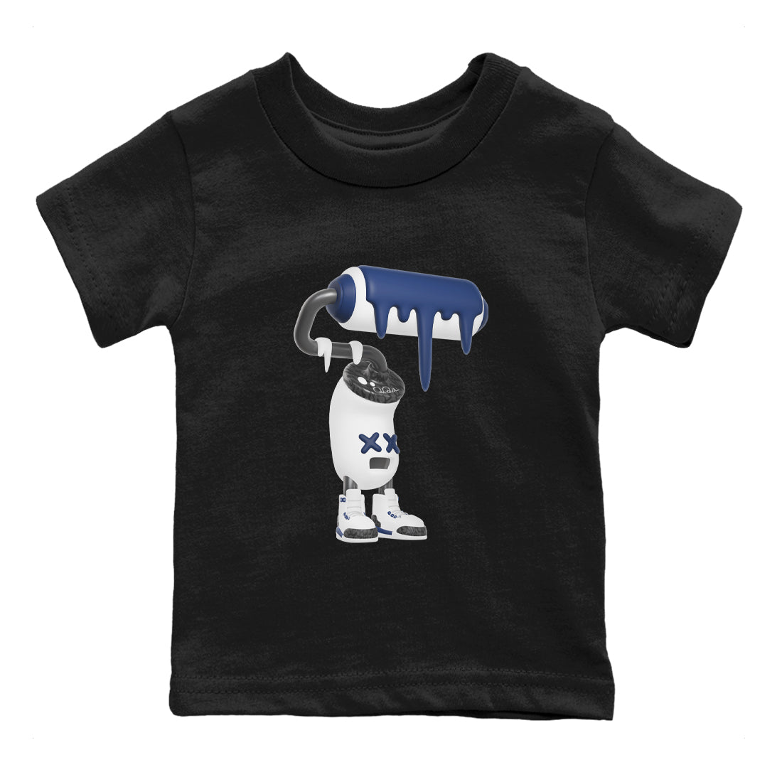 3s Midnight Navy shirt to match jordans 3D Paint Roller sneaker match t-shirt AJ3 Midnight Navy Drip Gear Zone baby toddler Black 2 Crew Neck T-Shirt
