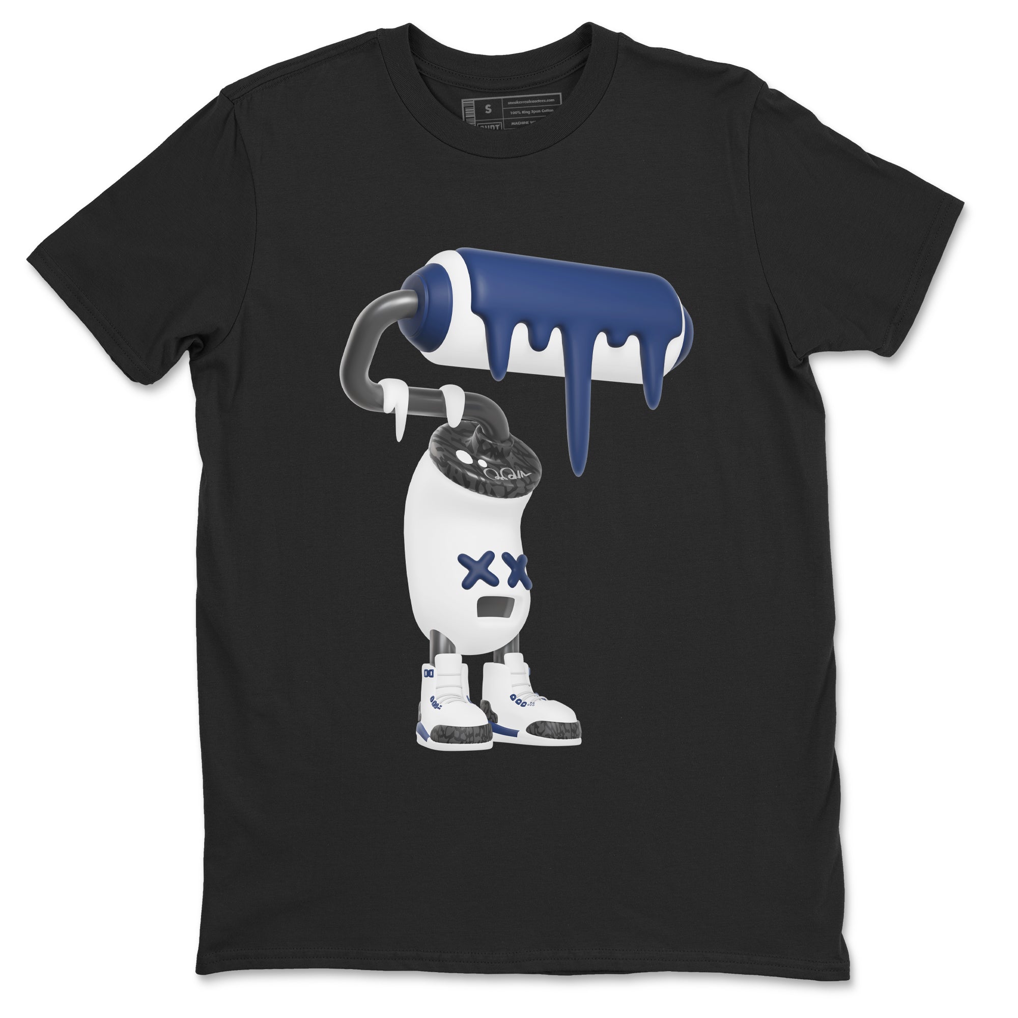 3s Midnight Navy shirt to match jordans 3D Paint Roller sneaker match t-shirt AJ3 Midnight Navy Drip Gear Zone unisex cotton Black 2 Crew Neck T-Shirt
