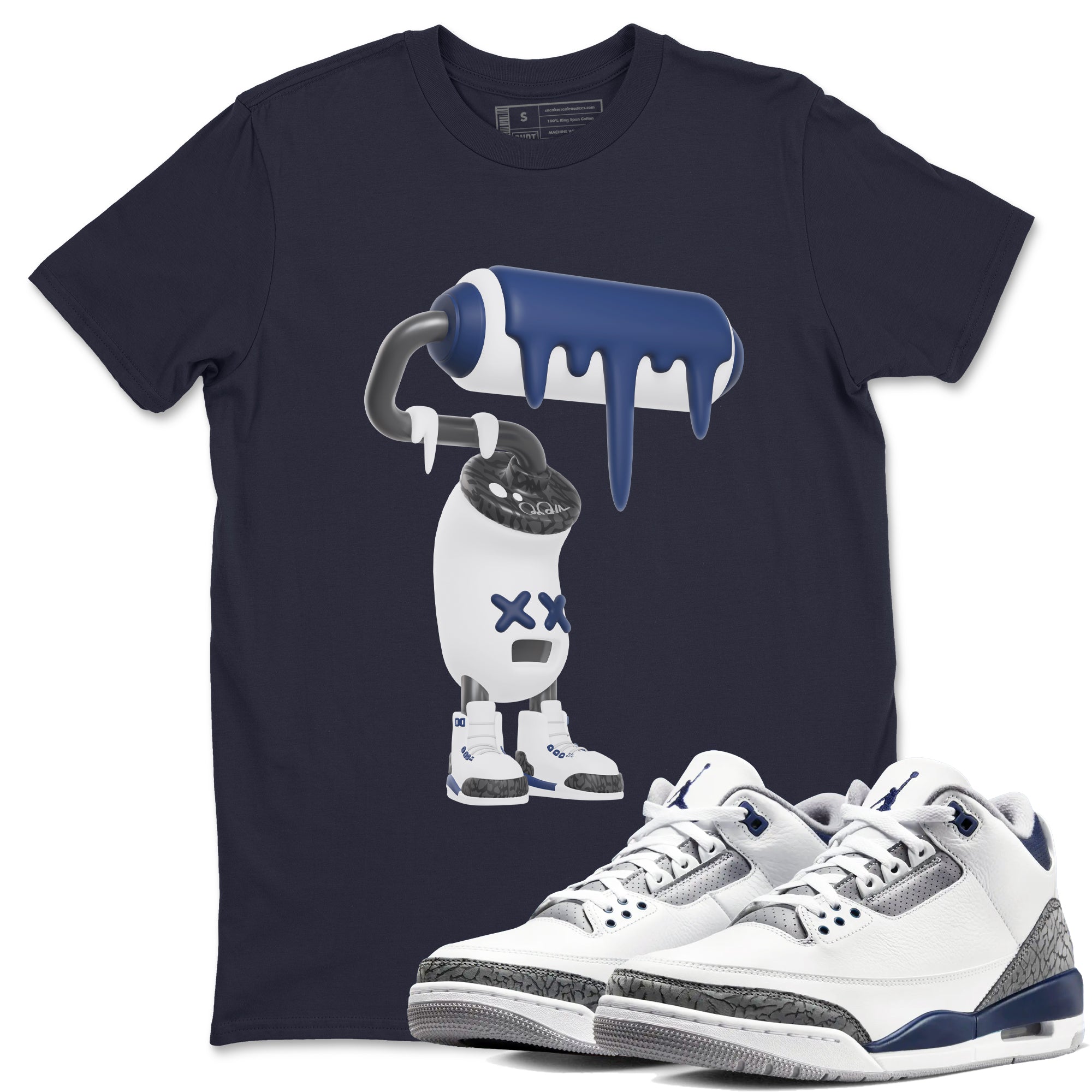 3s Midnight Navy shirt to match jordans 3D Paint Roller sneaker match t-shirt AJ3 Midnight Navy Drip Gear Zone unisex cotton Navy 1 Crew Neck T-Shirt