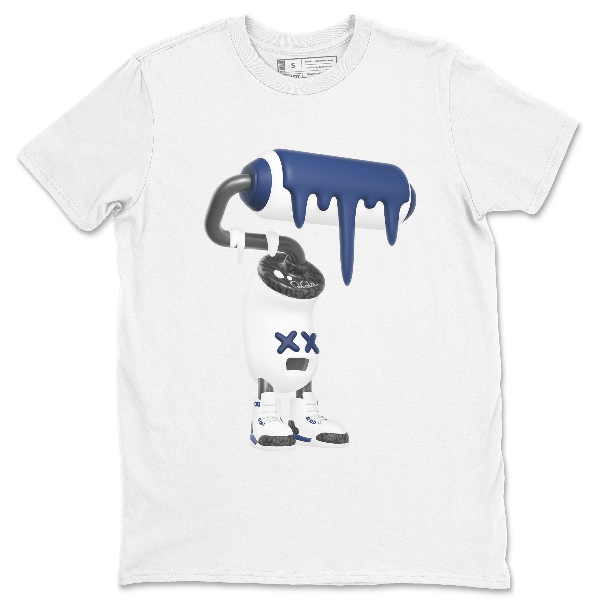 3s Midnight Navy shirt to match jordans 3D Paint Roller sneaker match t-shirt AJ3 Midnight Navy Drip Gear Zone unisex cotton White 2 Crew Neck T-Shirt
