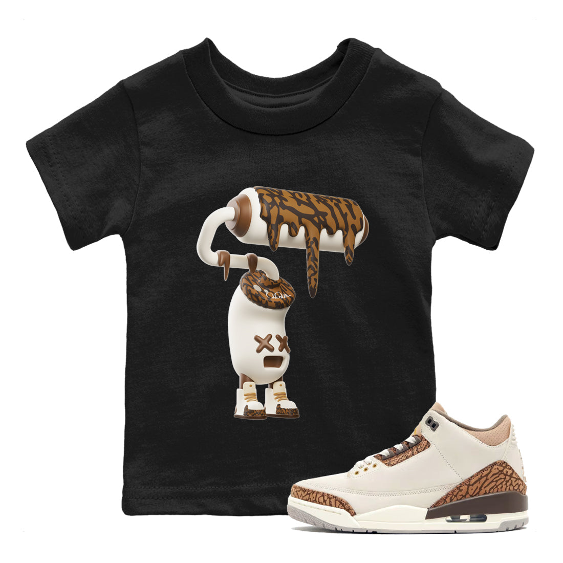 Air Jordan 3 Palomino Sneaker Match Tees 3D Paint Roller Streetwear Sneaker Shirt AJ3 Palomino Sneaker Release Tees Kids Shirts Black 1