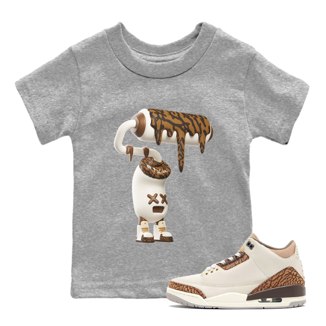 Air Jordan 3 Palomino Sneaker Match Tees 3D Paint Roller Streetwear Sneaker Shirt AJ3 Palomino Sneaker Release Tees Kids Shirts Heather Grey 1