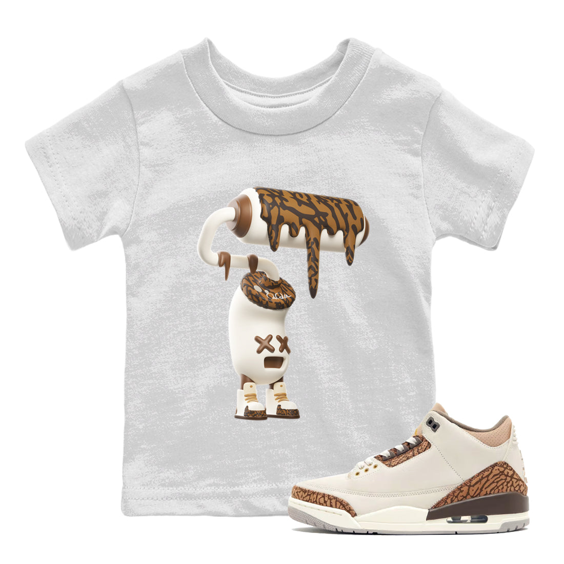 Air Jordan 3 Palomino Sneaker Match Tees 3D Paint Roller Streetwear Sneaker Shirt AJ3 Palomino Sneaker Release Tees Kids Shirts White 1