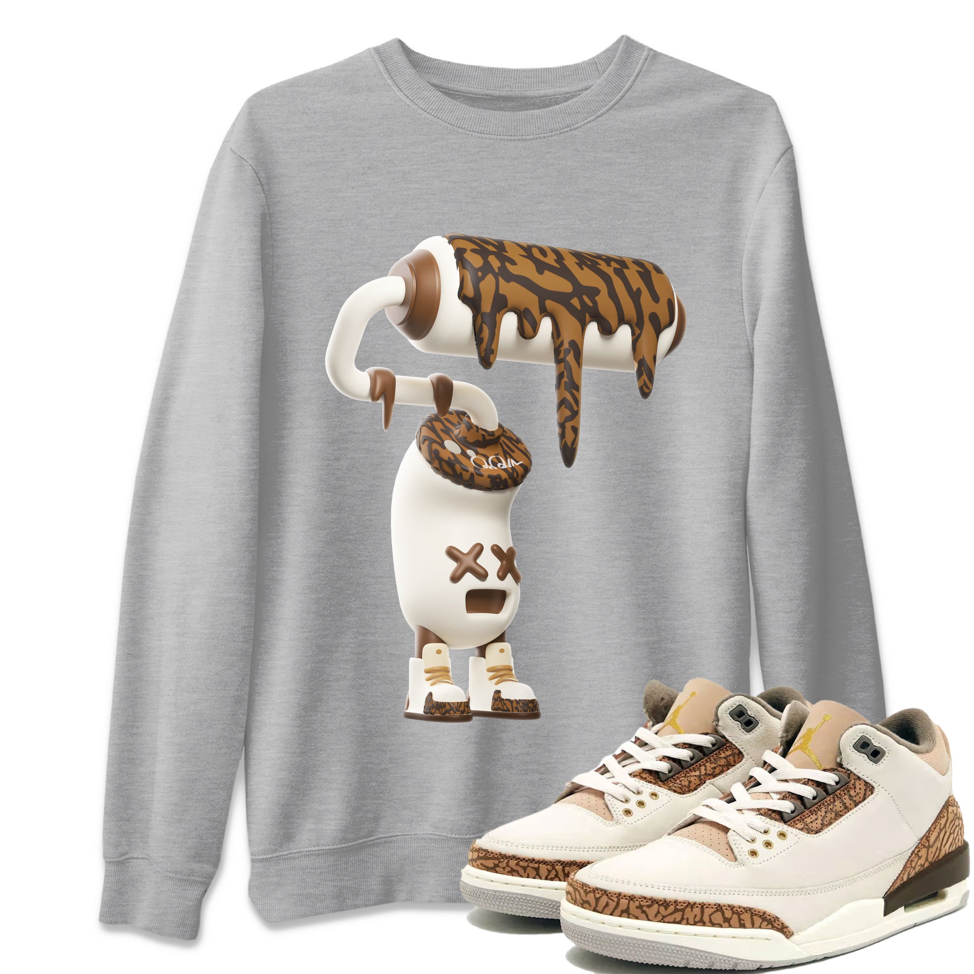 Air Jordan 3 Palomino Sneaker Match Tees 3D Paint Roller Streetwear Sneaker Shirt AJ3 Palomino Sneaker Release Tees Unisex Shirts Heather Grey 1