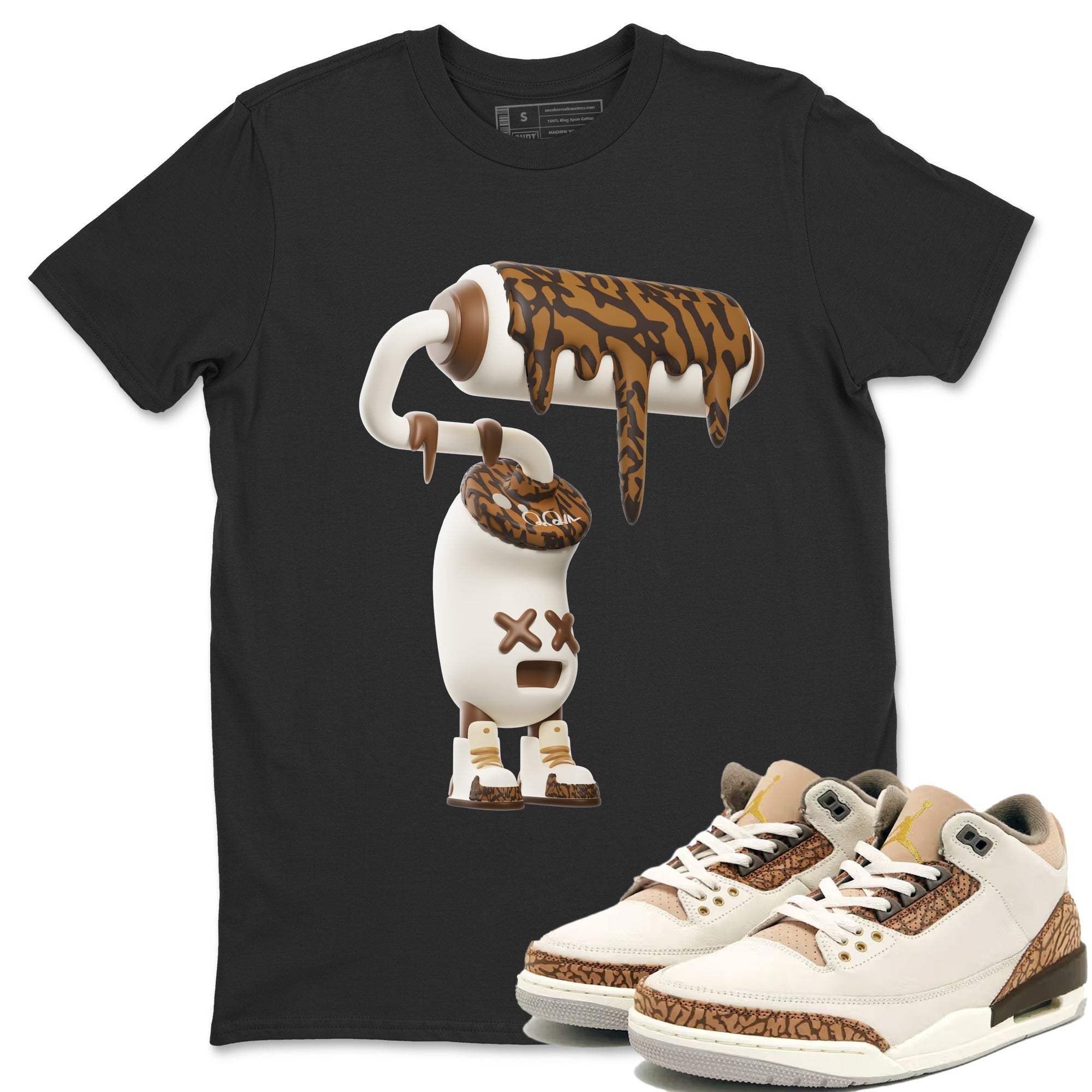 Air Jordan 3 Palomino Sneaker Match Tees 3D Paint Roller Streetwear Sneaker Shirt AJ3 Palomino Sneaker Release Tees Unisex Shirts Black 1