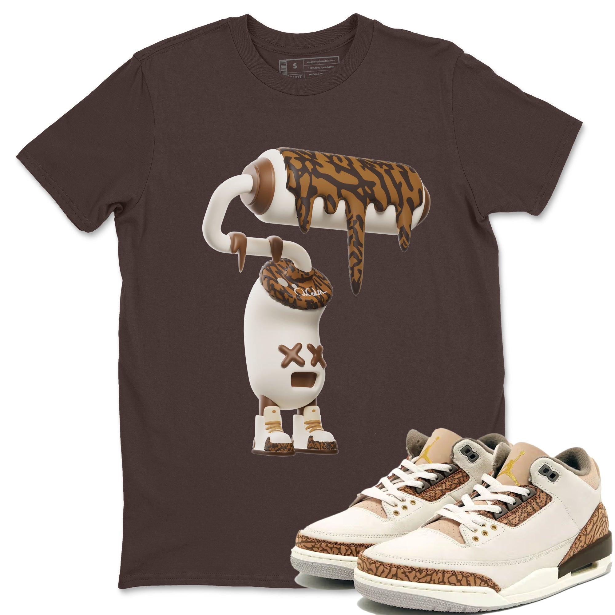Air Jordan 3 Palomino Sneaker Match Tees 3D Paint Roller Streetwear Sneaker Shirt AJ3 Palomino Sneaker Release Tees Unisex Shirts Dark Chocolate 1