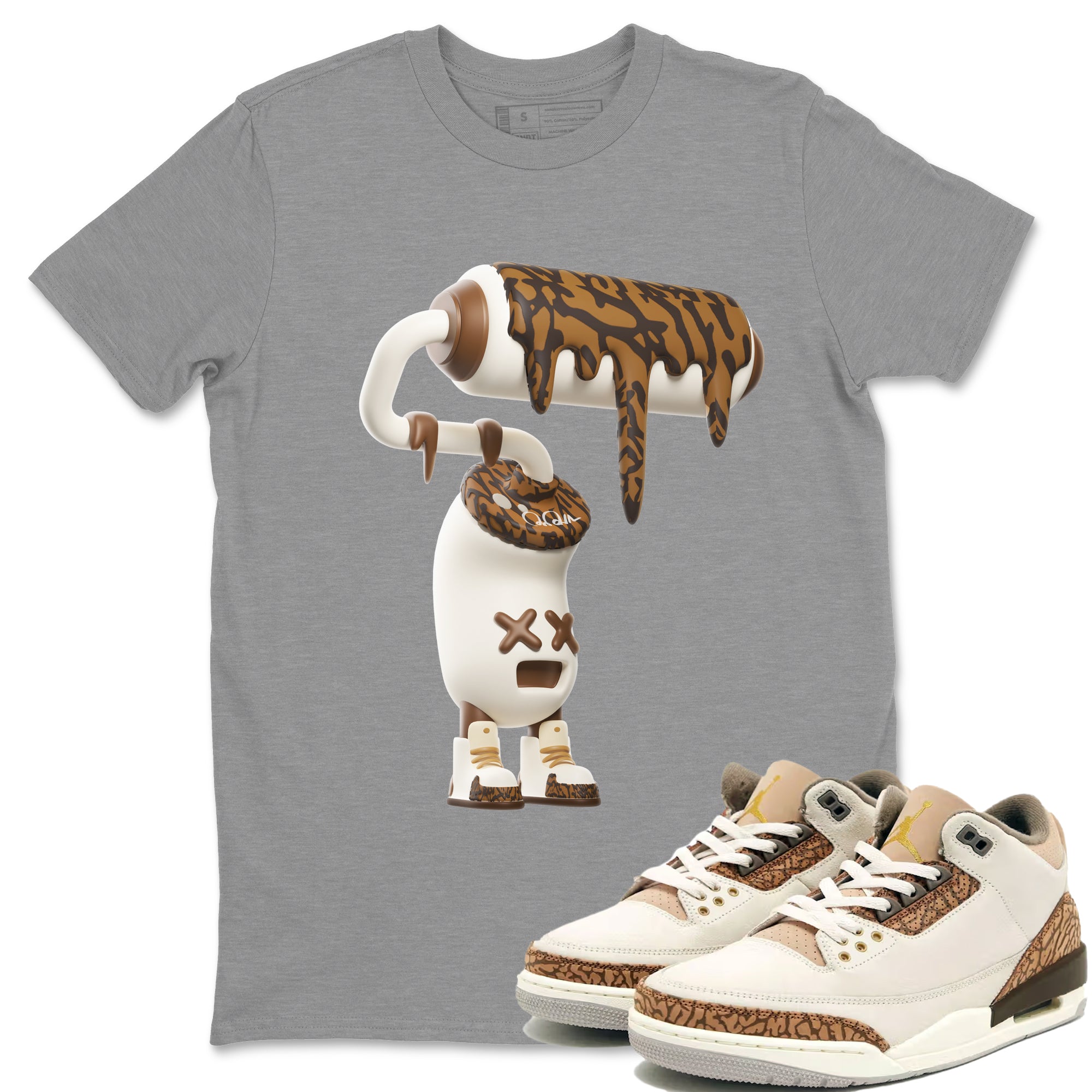 Air Jordan 3 Palomino Sneaker Match Tees 3D Paint Roller Streetwear Sneaker Shirt AJ3 Palomino Sneaker Release Tees Unisex Shirts Heather Grey 1
