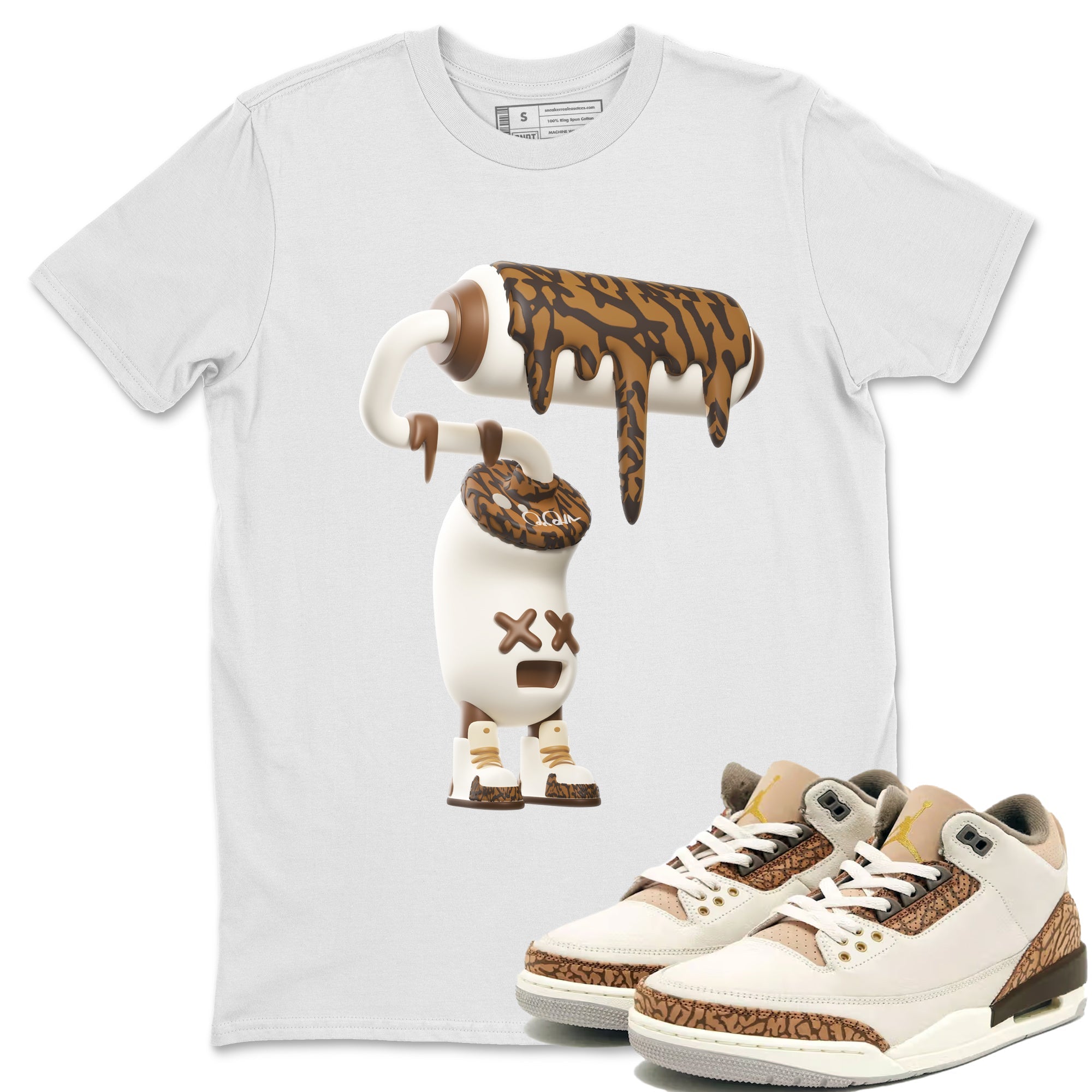 Air Jordan 3 Palomino Sneaker Match Tees 3D Paint Roller Streetwear Sneaker Shirt AJ3 Palomino Sneaker Release Tees Unisex Shirts White 1