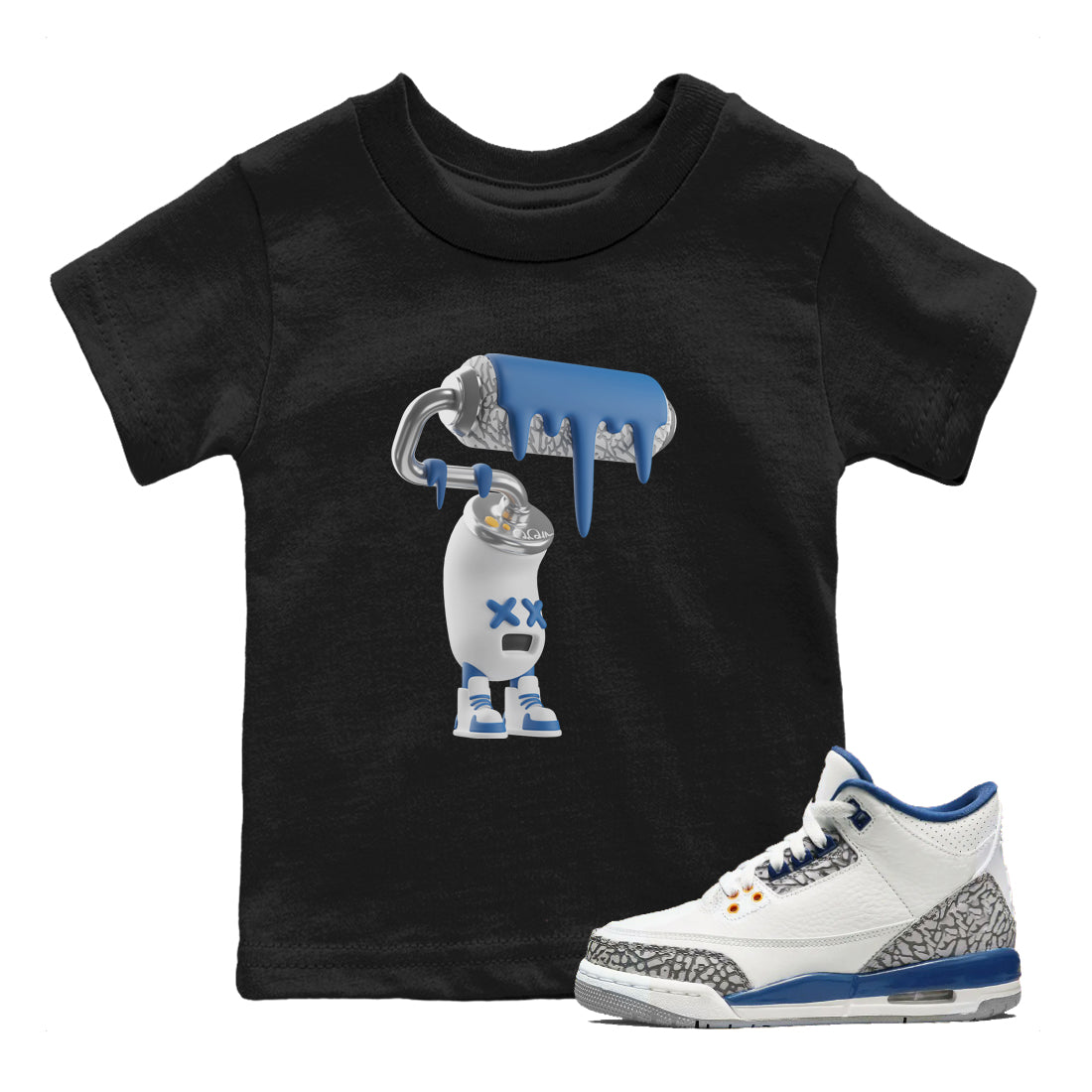 Air Jordan 3 Wizards Sneaker Match Tees 3D Paint Roller Streetwear Sneaker Shirt AJ3 NBA Wizards  Sneaker Release Tees Kids Shirts Black 1