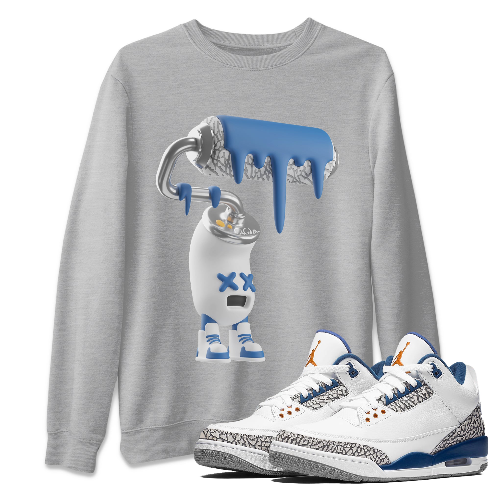 Air Jordan 3 Wizards Sneaker Match Tees 3D Paint Roller Streetwear Sneaker Shirt AJ3 NBA Wizards  Sneaker Release Tees Unisex Shirts Heather Grey 1