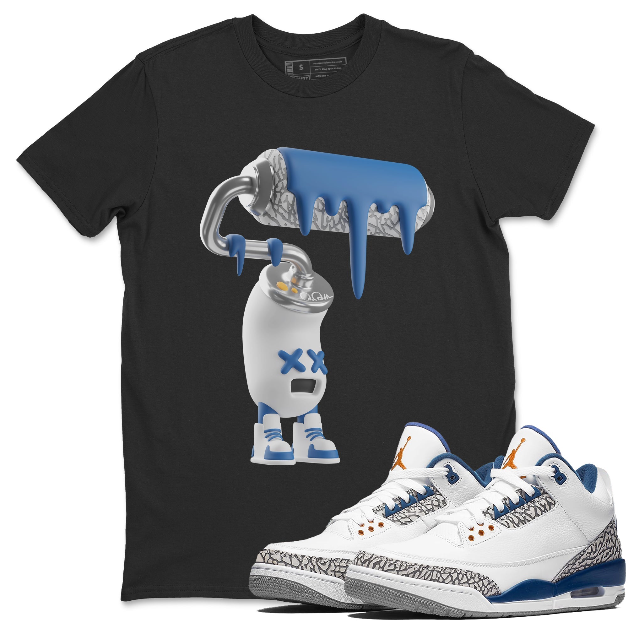 Air Jordan 3 Wizards Sneaker Match Tees 3D Paint Roller Streetwear Sneaker Shirt AJ3 NBA Wizards  Sneaker Release Tees Unisex Shirts Black 1