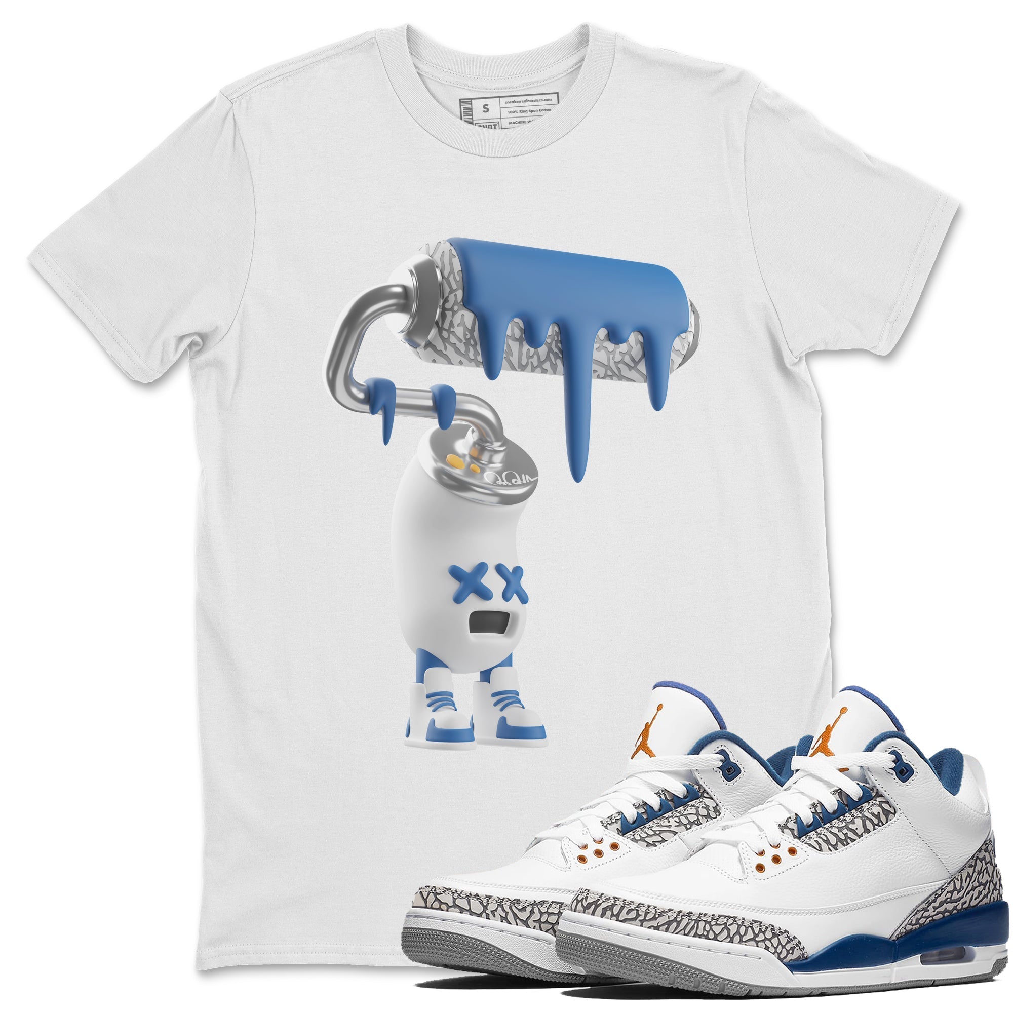 Air Jordan 3 Wizards Sneaker Match Tees 3D Paint Roller Streetwear Sneaker Shirt AJ3 NBA Wizards  Sneaker Release Tees Unisex Shirts White 1