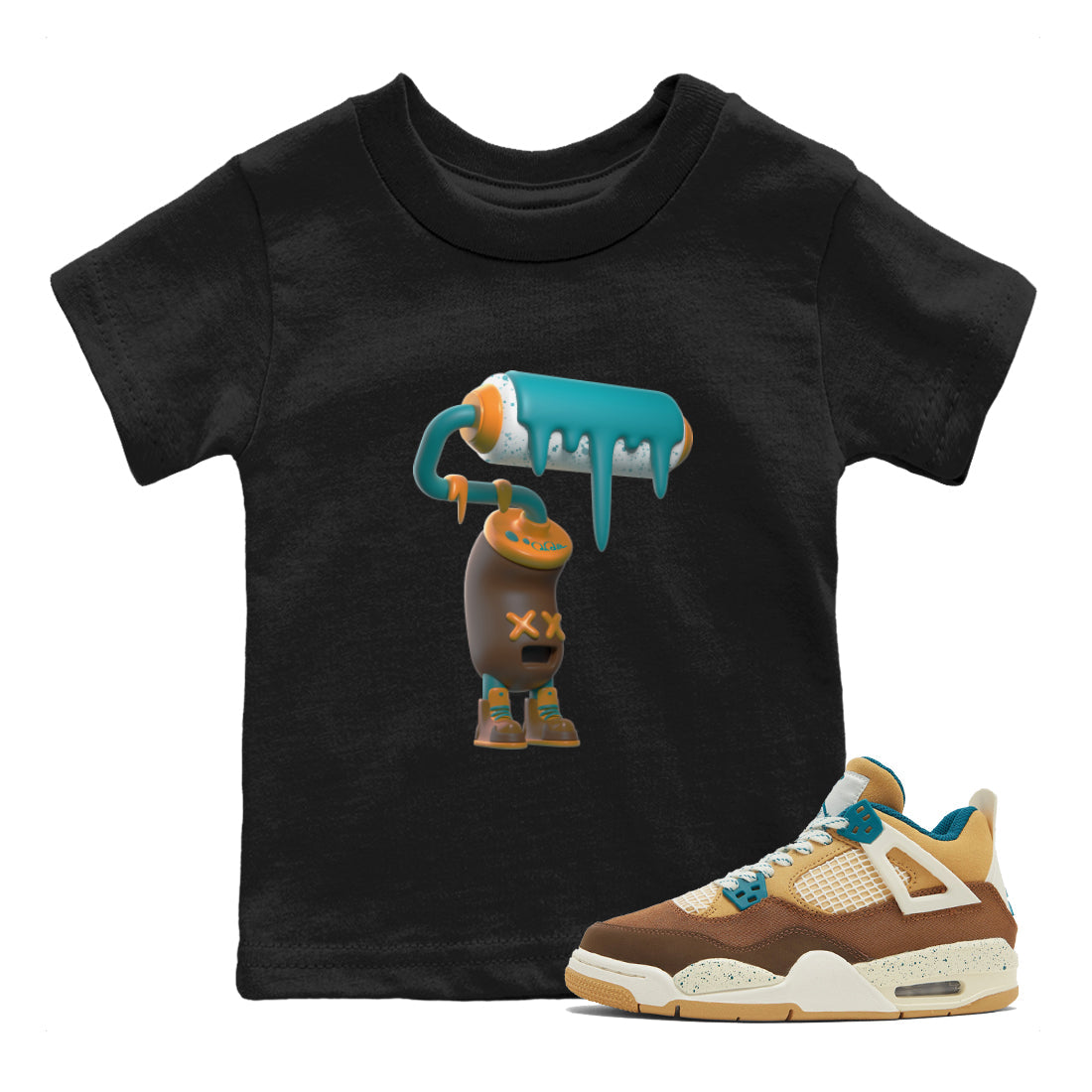 Air Jordan 4 Cacao Wow shirt to match jordans 3D Paint Roller Streetwear Sneaker Shirt AJ4 Cacao Wow Drip Gear Zone Sneaker Matching Clothing Baby Toddler Black 1 T-Shirt