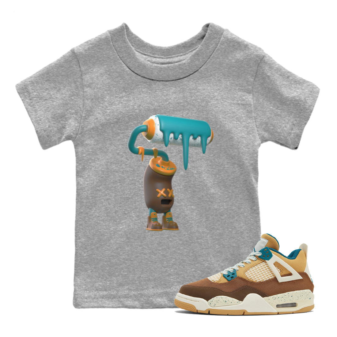 Air Jordan 4 Cacao Wow shirt to match jordans 3D Paint Roller Streetwear Sneaker Shirt AJ4 Cacao Wow Drip Gear Zone Sneaker Matching Clothing Baby Toddler Heather Grey 1 T-Shirt