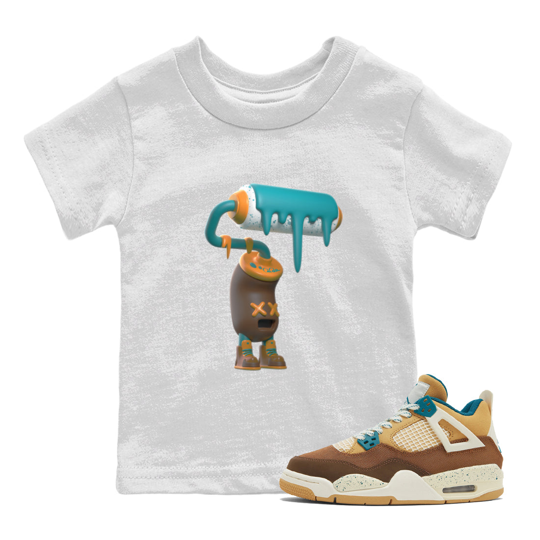 Air Jordan 4 Cacao Wow shirt to match jordans 3D Paint Roller Streetwear Sneaker Shirt AJ4 Cacao Wow Drip Gear Zone Sneaker Matching Clothing Baby Toddler White 1 T-Shirt