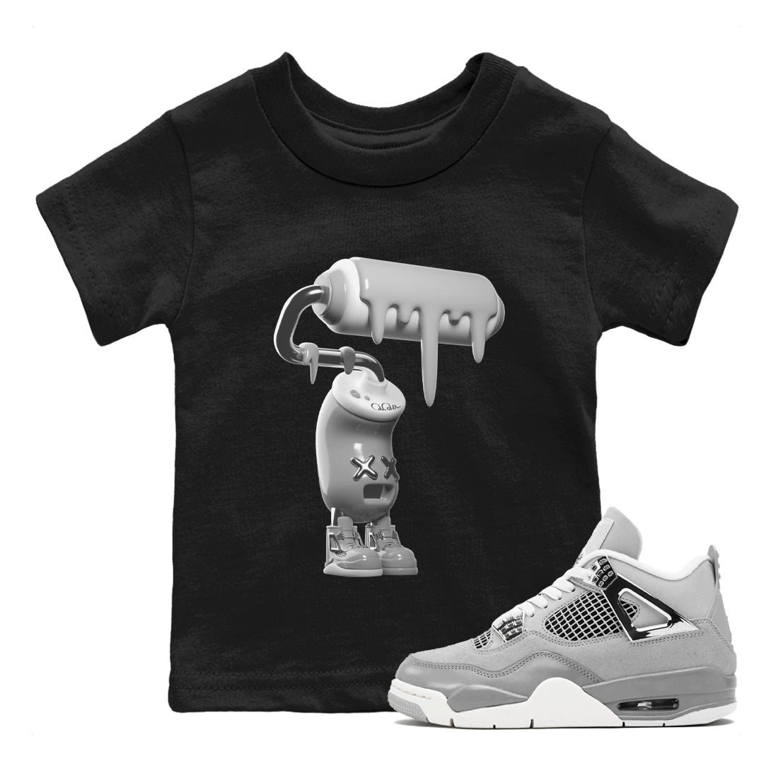 Air Jordan 4 Frozen Moments shirt to match jordans 3D Paint Roller Streetwear Sneaker Shirt AJ4 Frozen Moments Drip Gear Zone Sneaker Matching Clothing Baby Toddler Black 1 T-Shirt