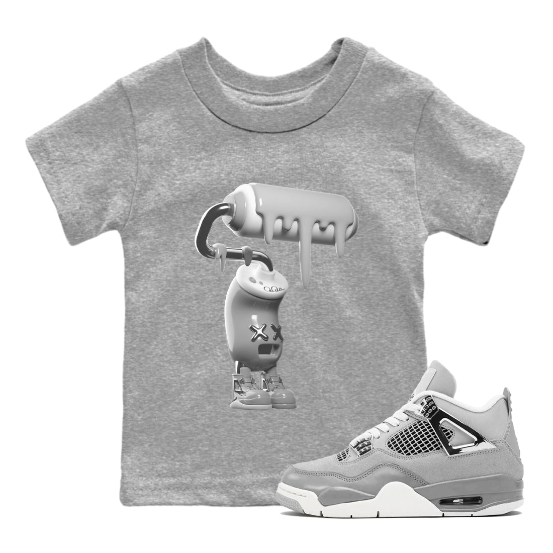 Air Jordan 4 Frozen Moments shirt to match jordans 3D Paint Roller Streetwear Sneaker Shirt AJ4 Frozen Moments Drip Gear Zone Sneaker Matching Clothing Baby Toddler Heather Grey 1 T-Shirt