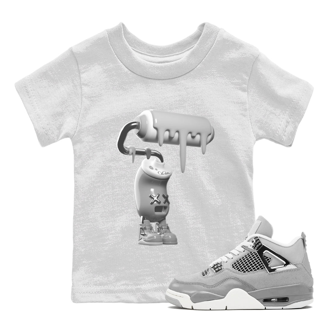 Air Jordan 4 Frozen Moments shirt to match jordans 3D Paint Roller Streetwear Sneaker Shirt AJ4 Frozen Moments Drip Gear Zone Sneaker Matching Clothing Baby Toddler White 1 T-Shirt