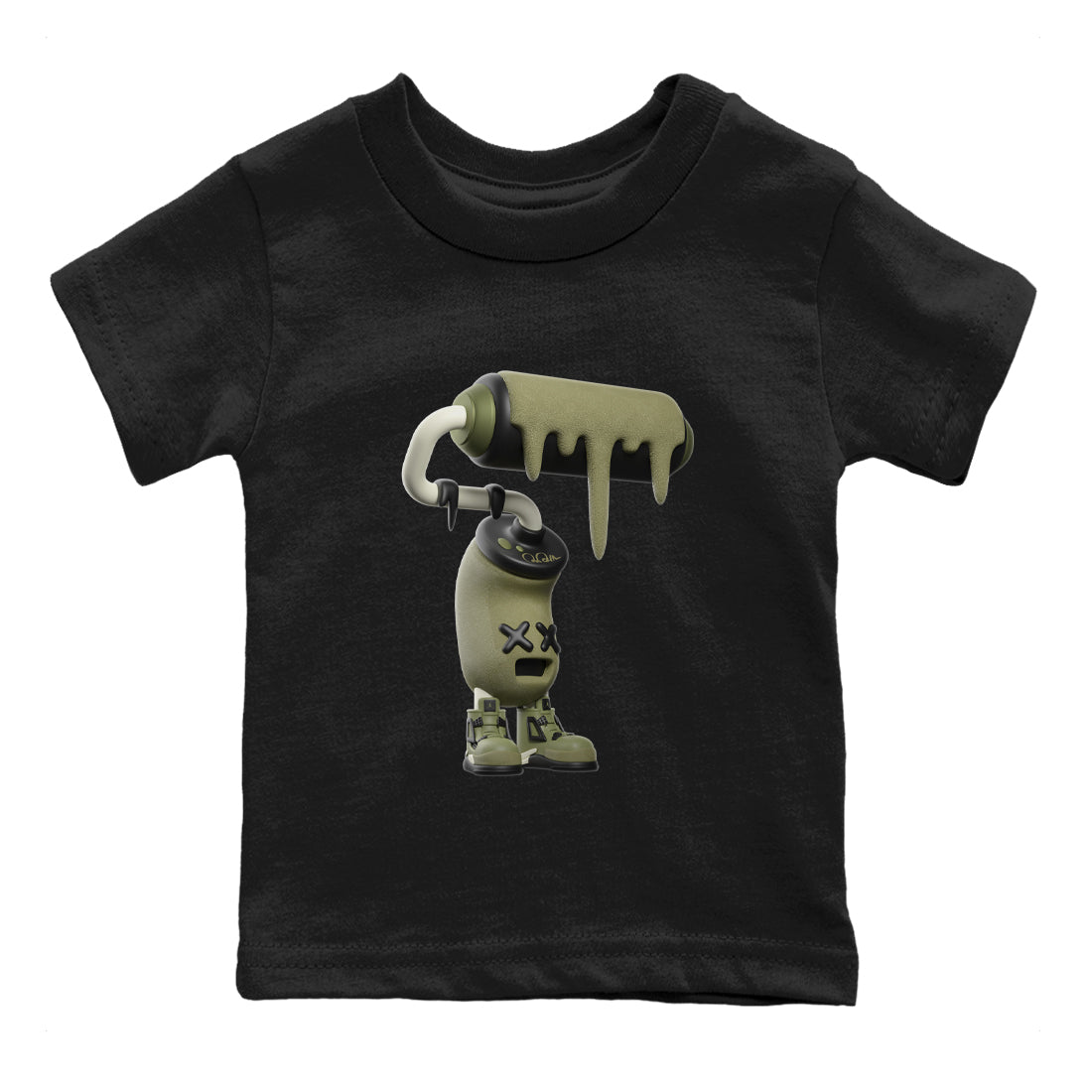 Air Jordan 4 Medium Olive shirt to match jordans streetwear brand 3D Paint Roller sneaker tees AJ4Medium Olive Drip Gear Zone Baby Toddler Black 2 T-Shirt