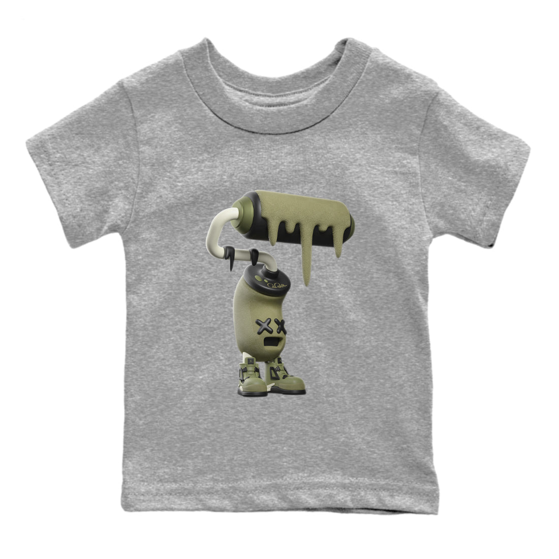 Air Jordan 4 Medium Olive shirt to match jordans streetwear brand 3D Paint Roller sneaker tees AJ4Medium Olive Drip Gear Zone Baby Toddler Heather Grey 2 T-Shirt
