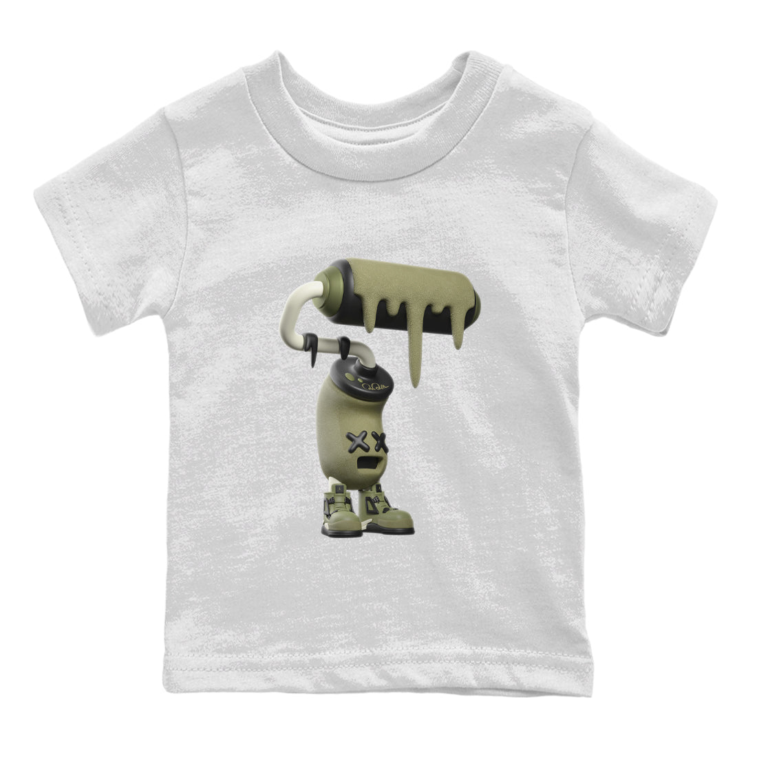 Air Jordan 4 Medium Olive shirt to match jordans streetwear brand 3D Paint Roller sneaker tees AJ4Medium Olive Drip Gear Zone Baby Toddler White 2 T-Shirt