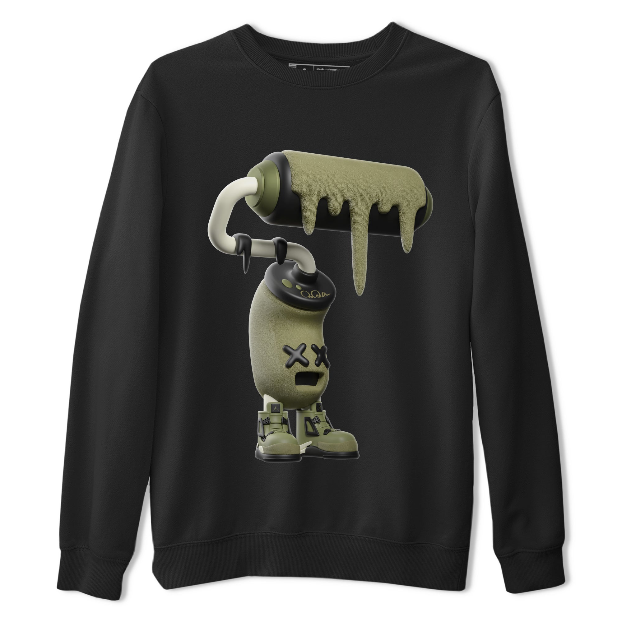 Air Jordan 4 Medium Olive shirt to match jordans streetwear brand 3D Paint Roller sneaker tees AJ4Medium Olive Drip Gear Zone Unisex Black 2 T-Shirt