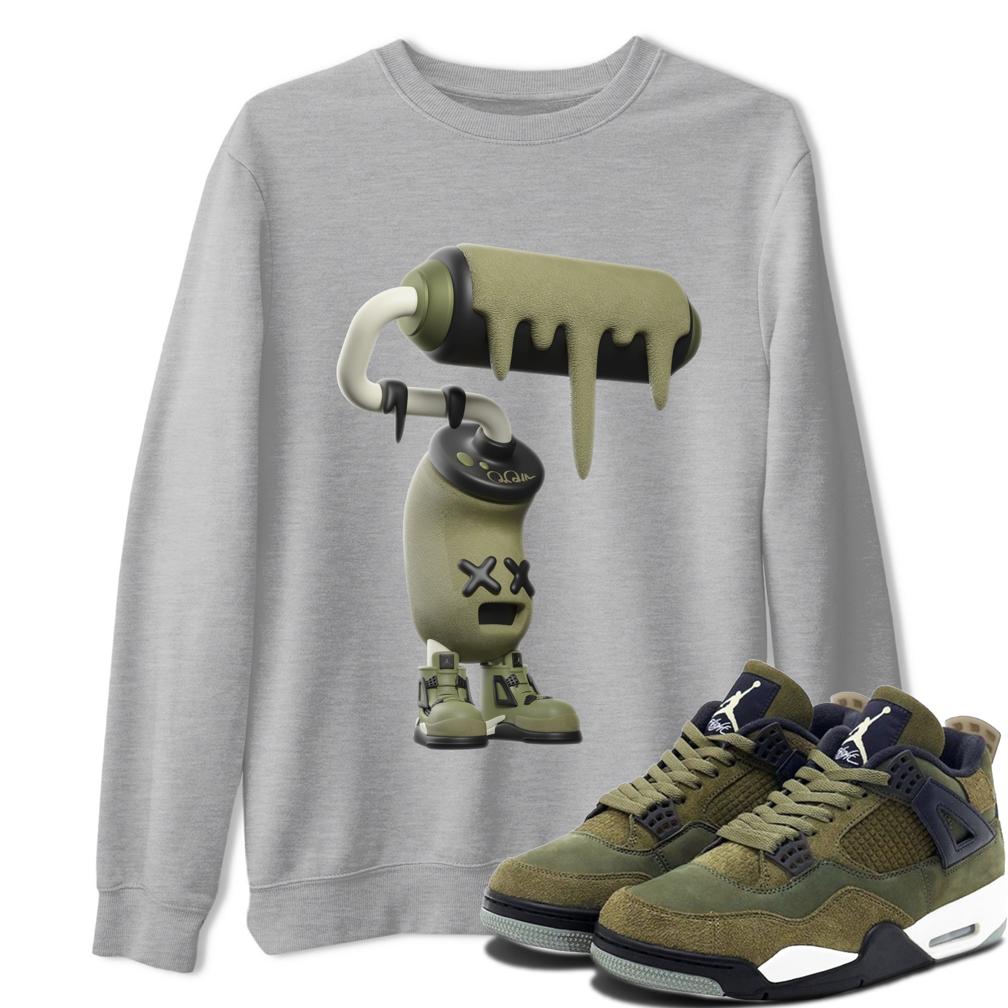 Air Jordan 4 Medium Olive shirt to match jordans streetwear brand 3D Paint Roller sneaker tees AJ4Medium Olive Drip Gear Zone Unisex Heather Grey 1 T-Shirt
