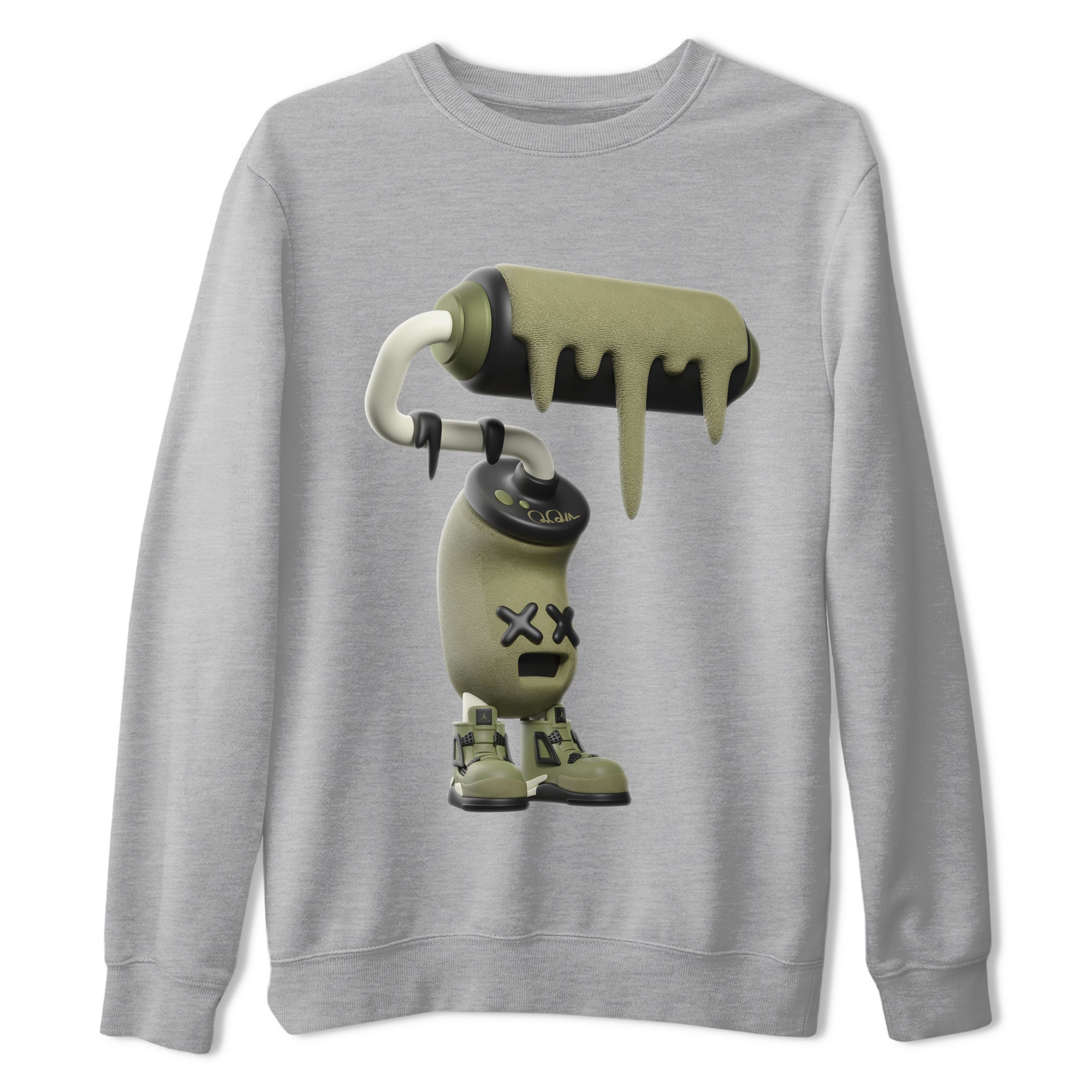 Air Jordan 4 Medium Olive shirt to match jordans streetwear brand 3D Paint Roller sneaker tees AJ4Medium Olive Drip Gear Zone Unisex Heather Grey 2 T-Shirt