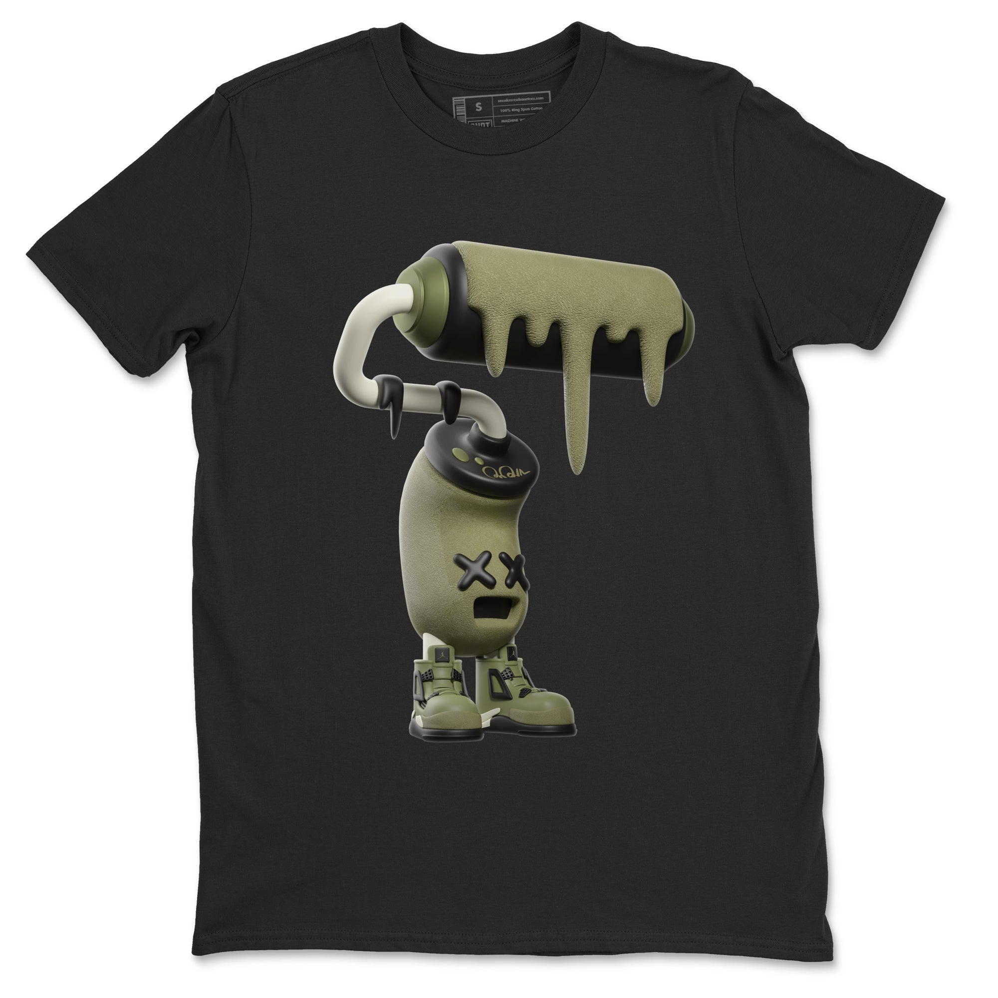 Air Jordan 4 Medium Olive shirt to match jordans streetwear brand 3D Paint Roller sneaker tees AJ4Medium Olive Drip Gear Zone Unisex Black 2 T-Shirt