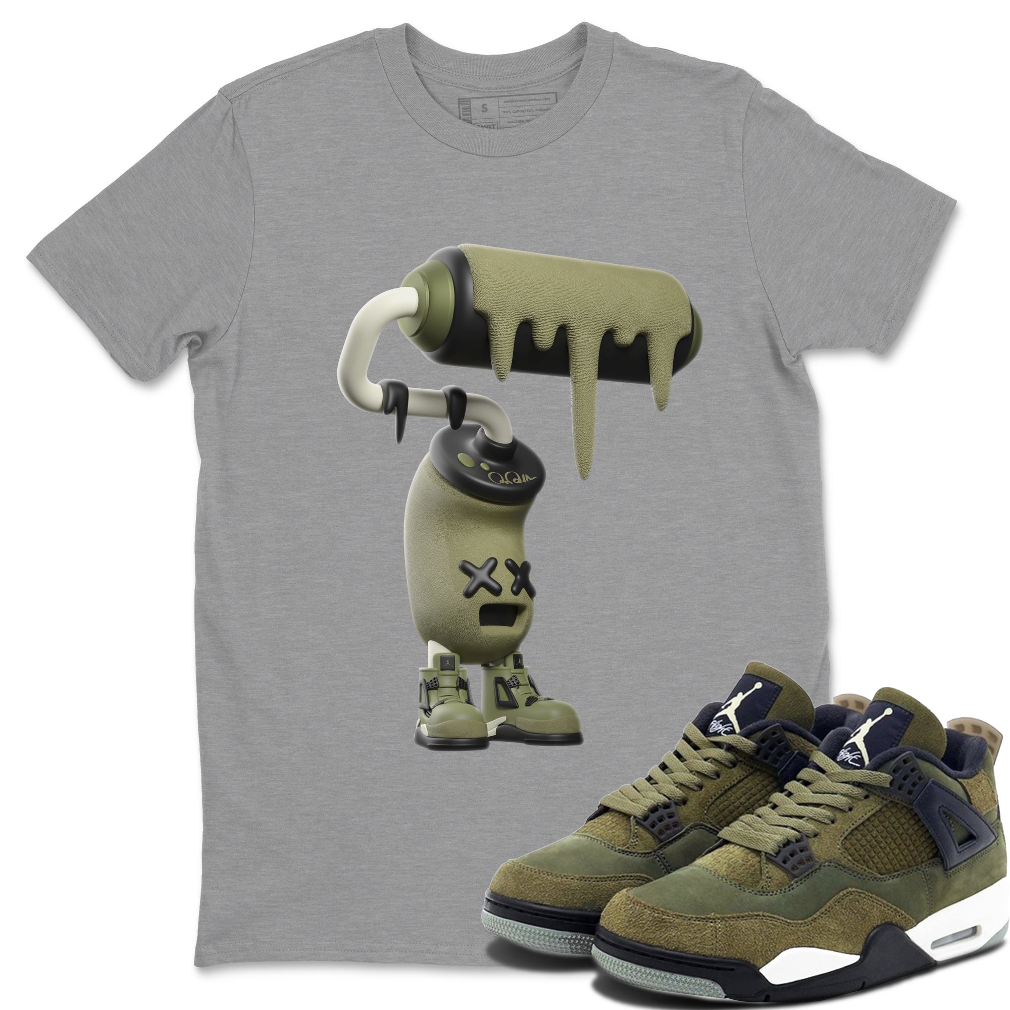 Air Jordan 4 Medium Olive shirt to match jordans streetwear brand 3D Paint Roller sneaker tees AJ4Medium Olive Drip Gear Zone Unisex Heather Grey 1 T-Shirt